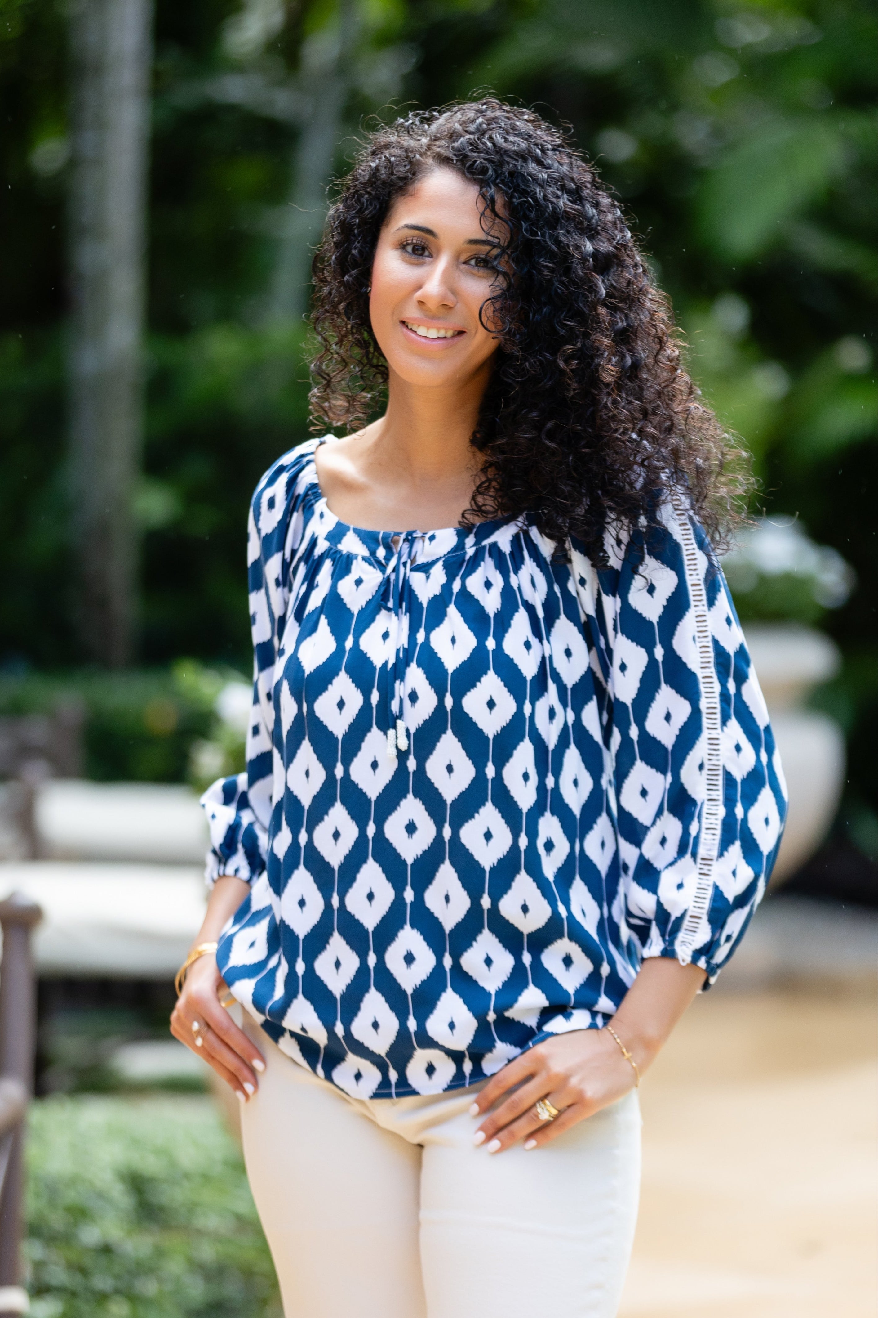 Peasant Top / Navy Ikat