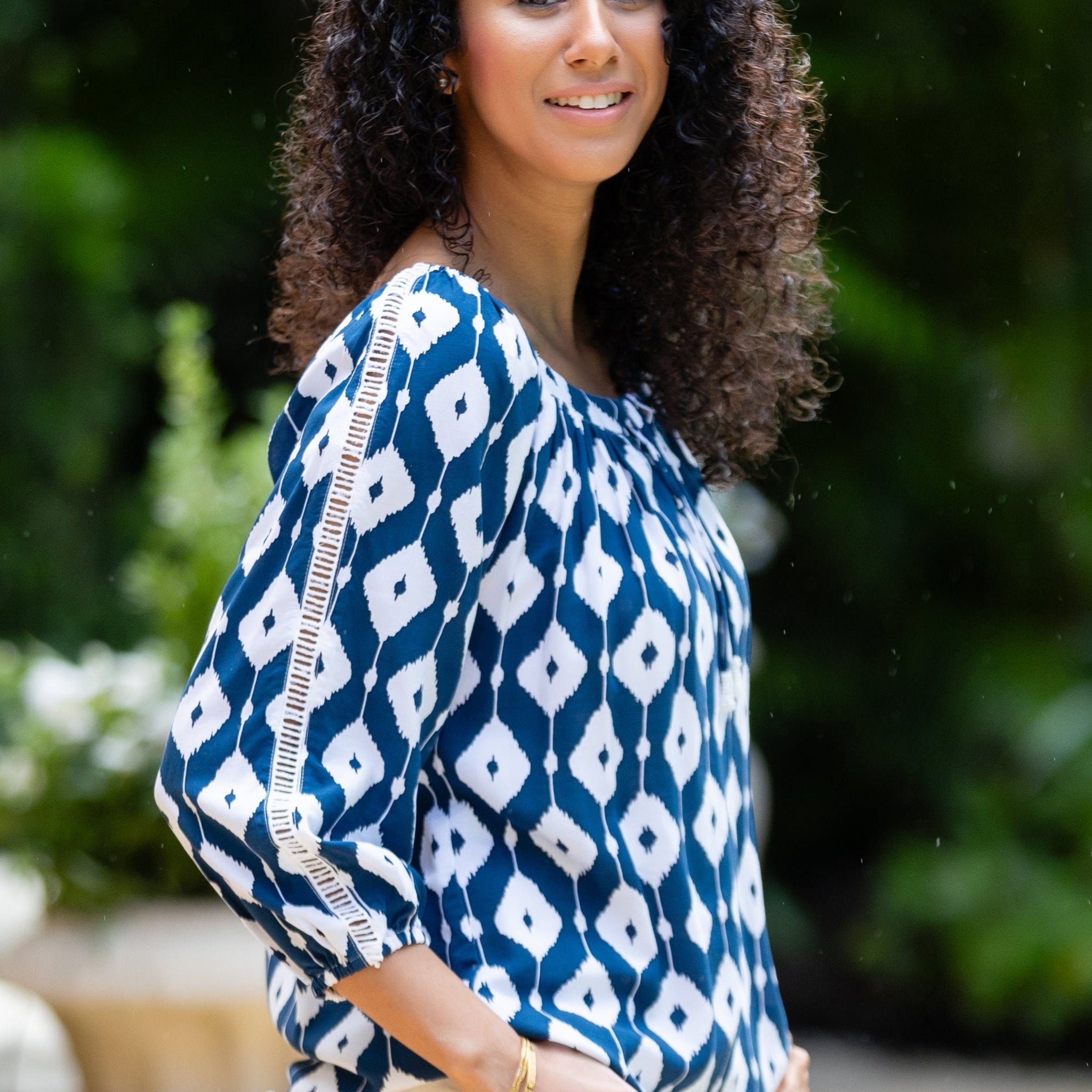 Peasant Top / Navy Ikat