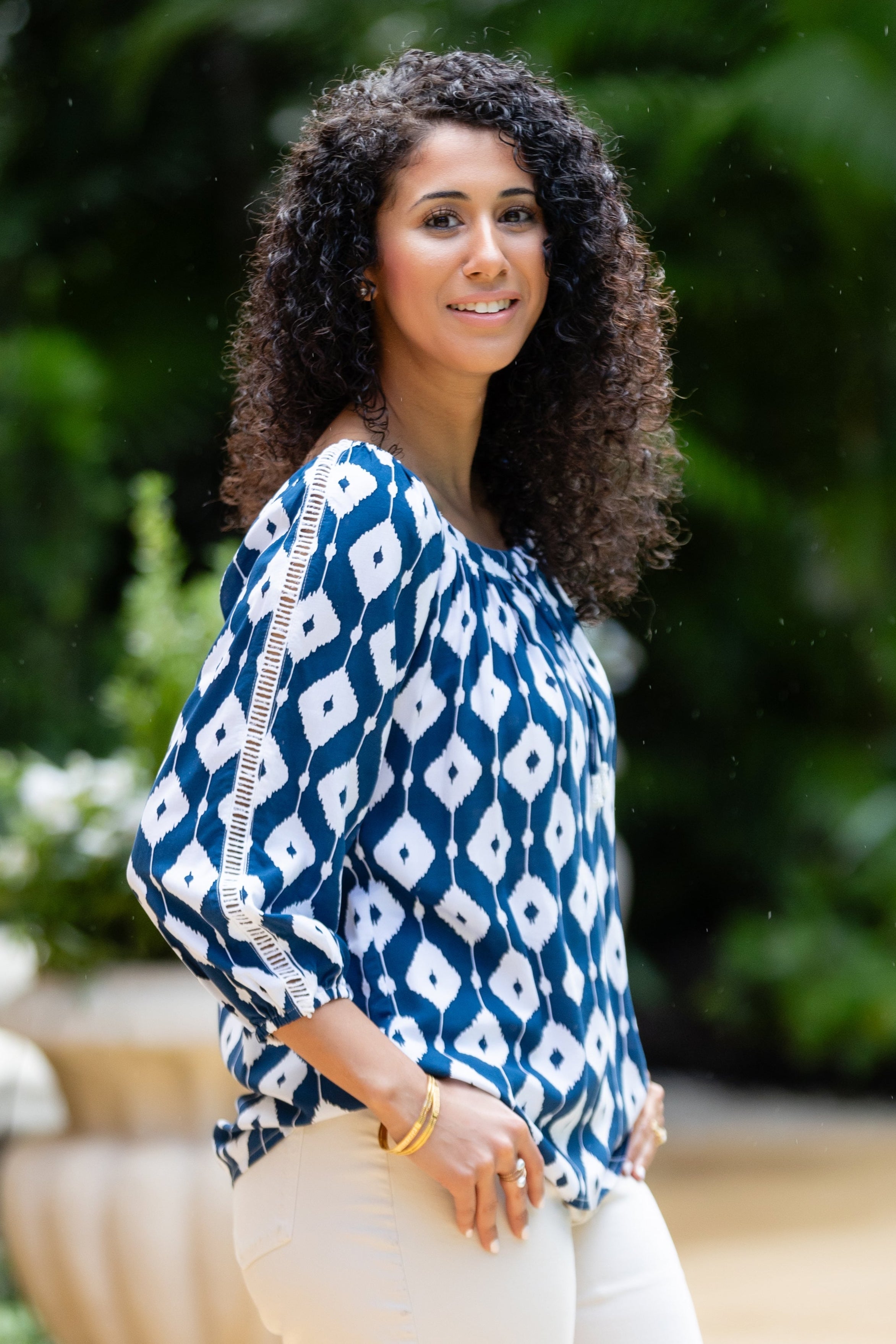 Peasant Top / Navy Ikat