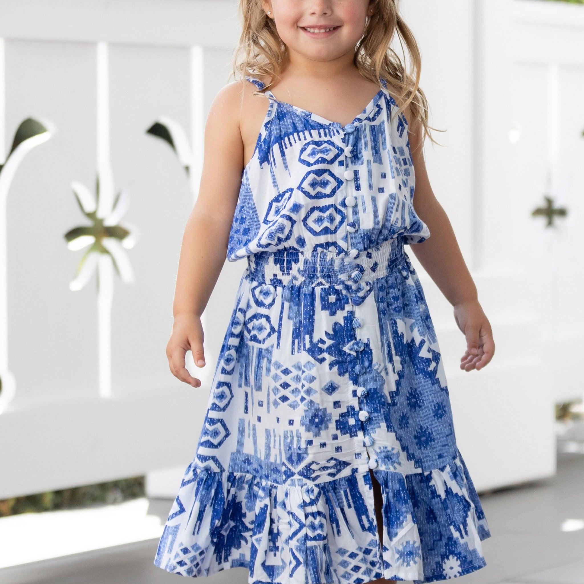 Girls Lala Dress / Indigo Ikat