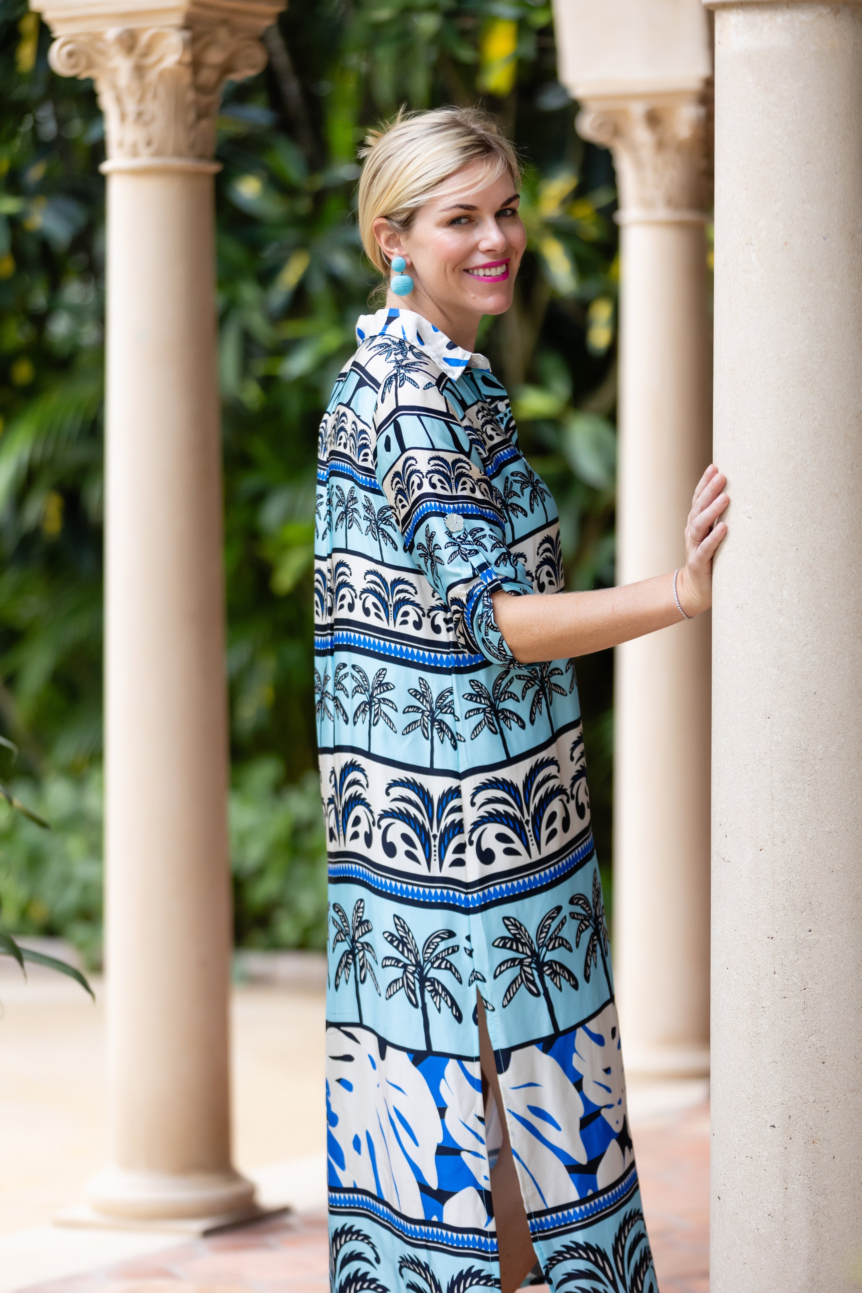 Tulum Dress / Sky Blue Palm Stripe