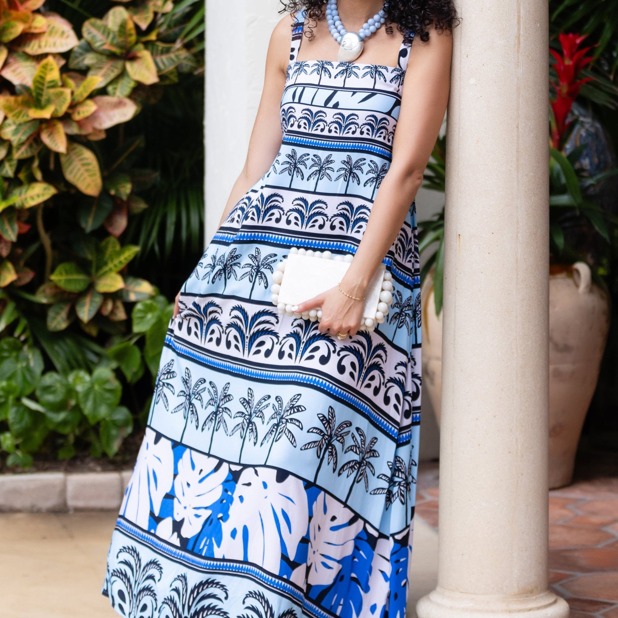 Giselle Dress / Sky Blue Palm Stripe