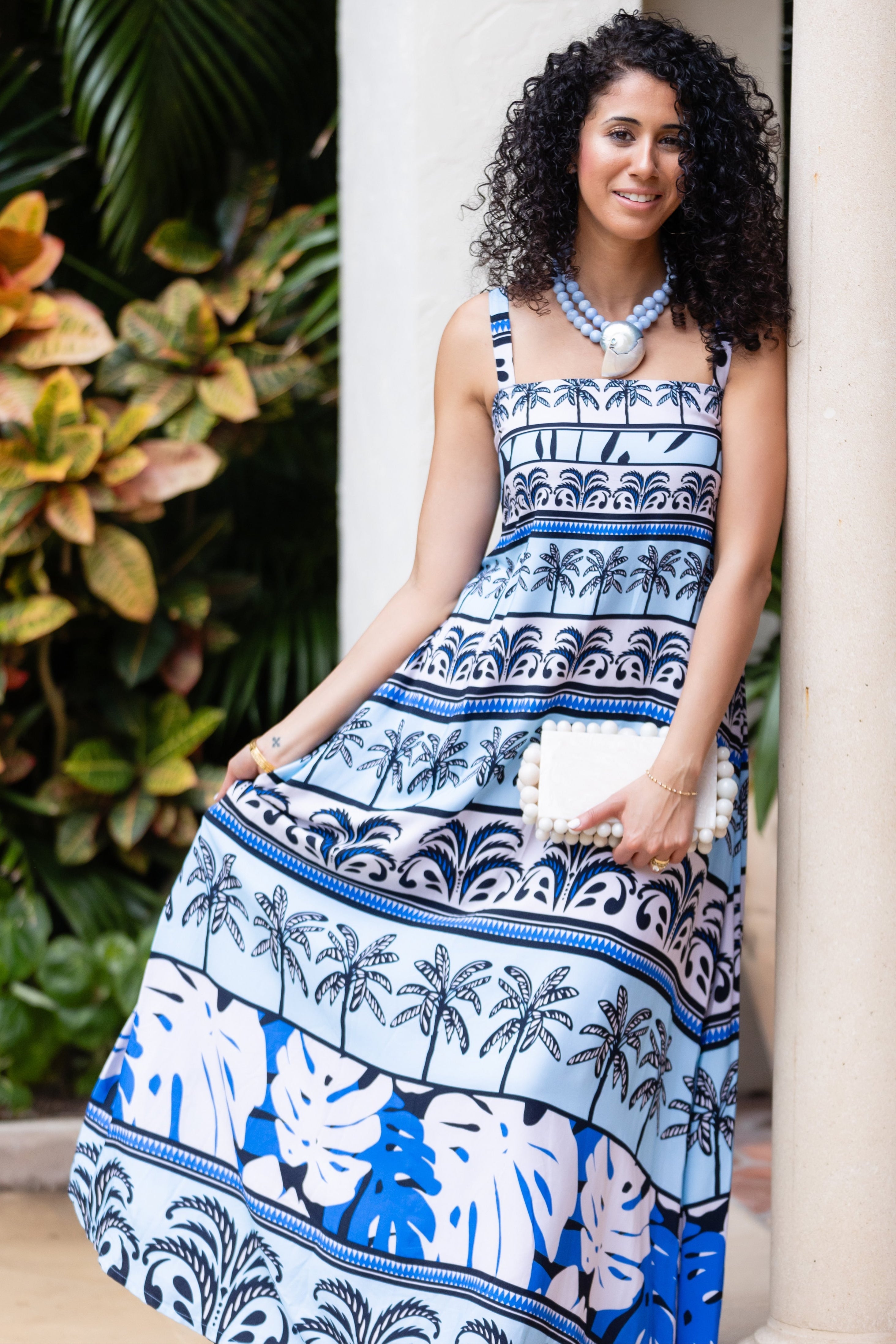 Giselle Dress / Sky Blue Palm Stripe