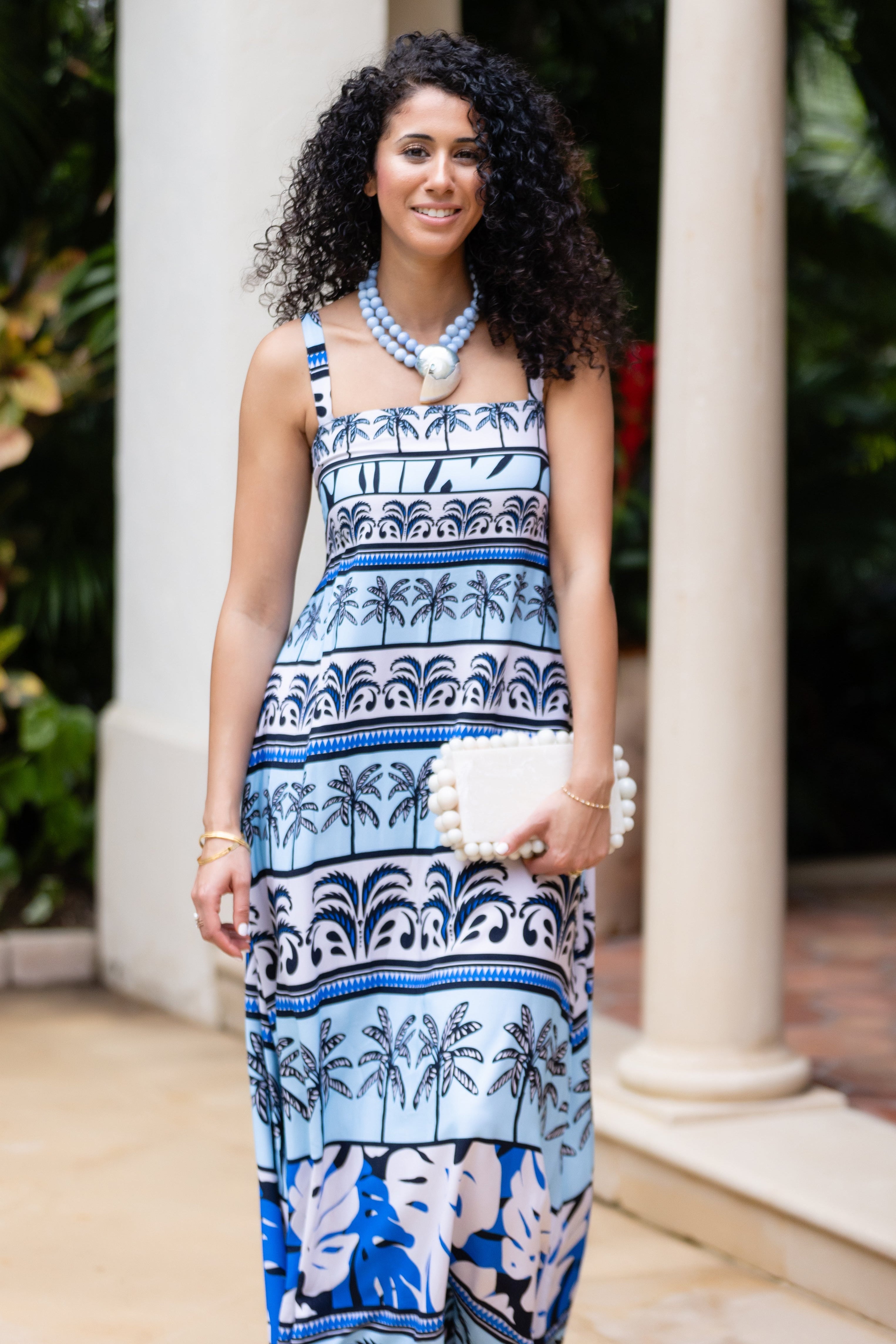 Giselle Dress / Sky Blue Palm Stripe