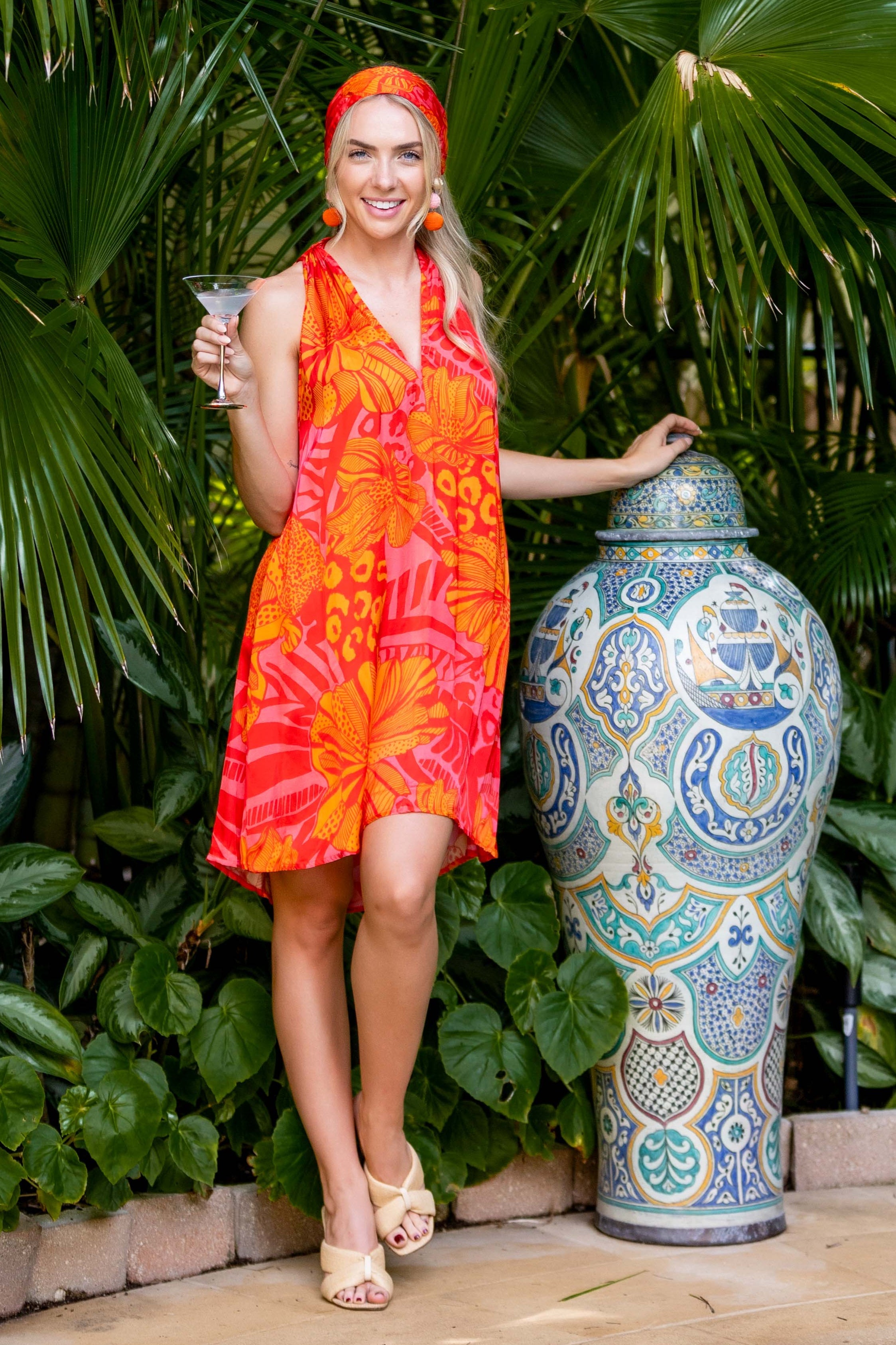 Elizabeth Dress Short / Orange Pink Multi