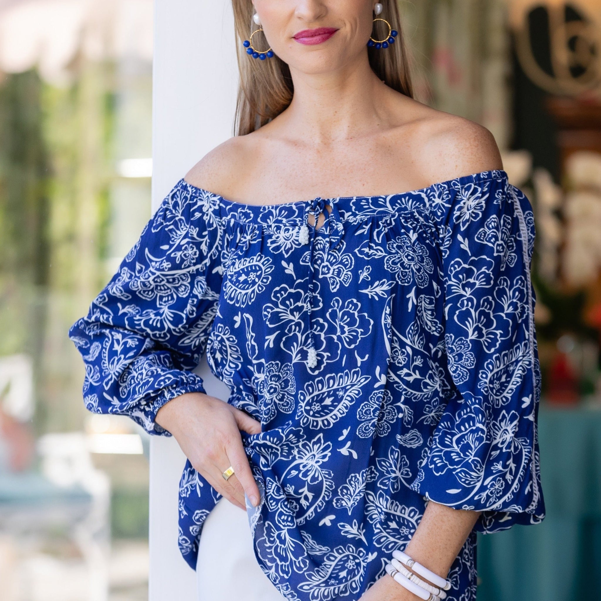 Peasant Top / Navy Paisley