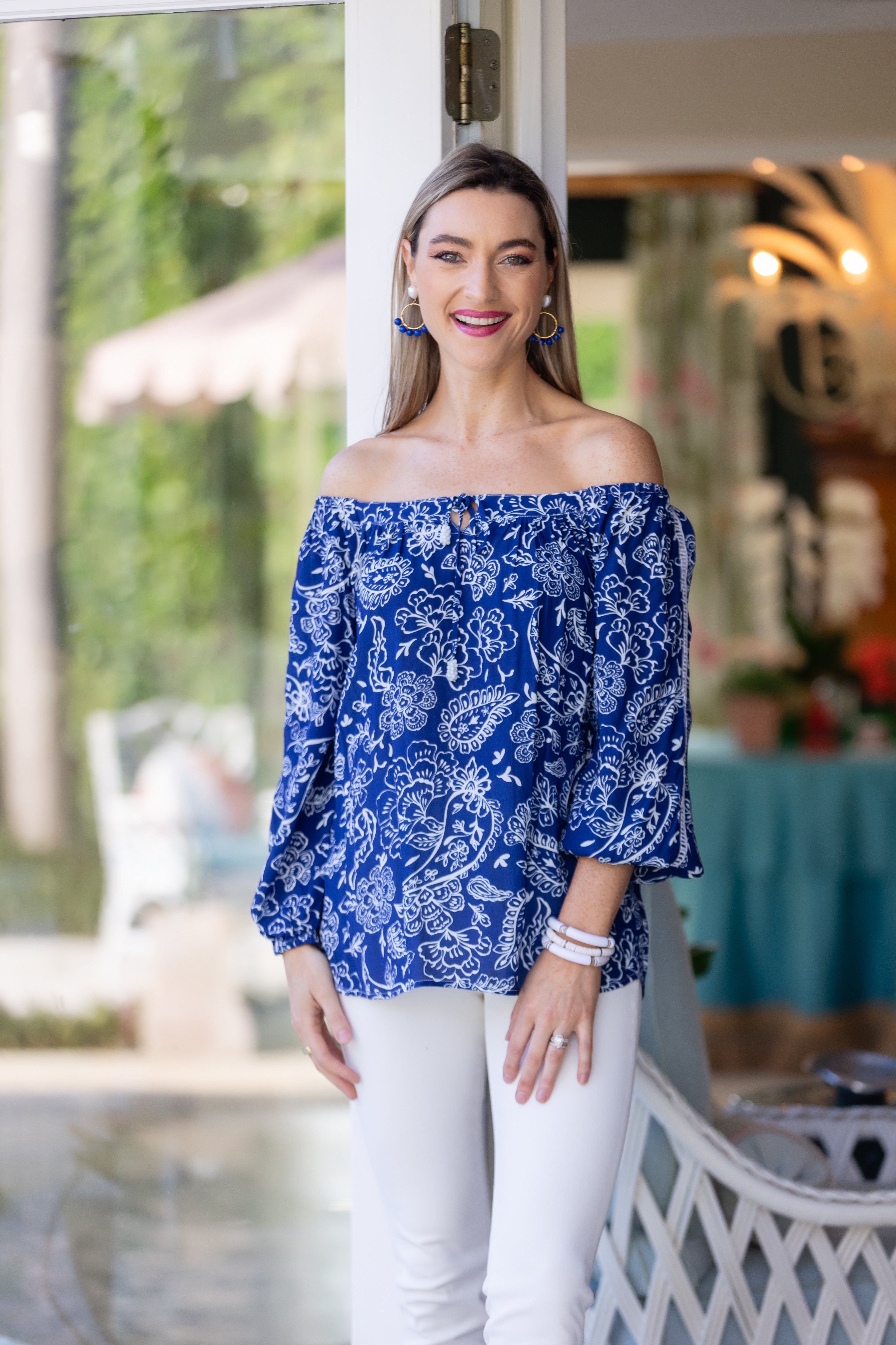 Peasant Top / Navy Paisley