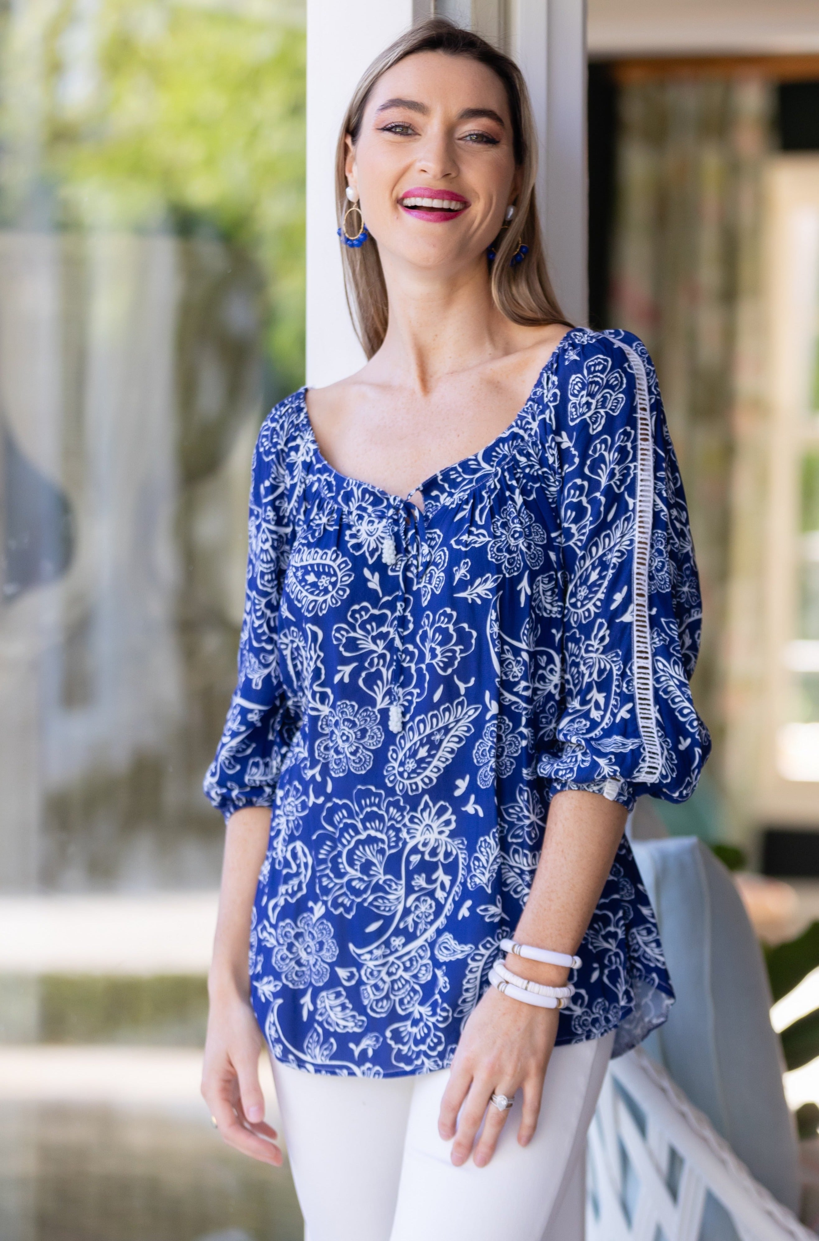 Peasant Top / Navy Paisley