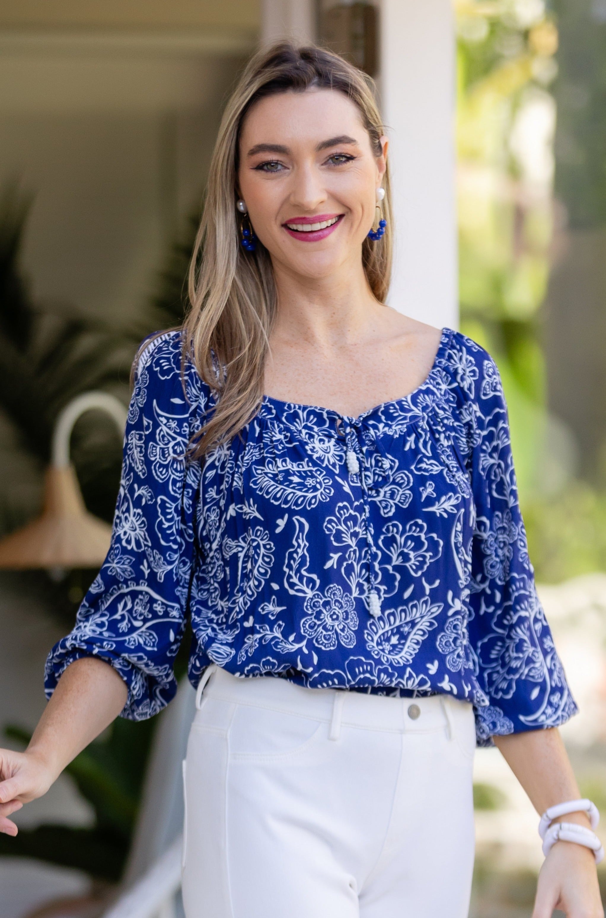 Peasant Top / Navy Paisley