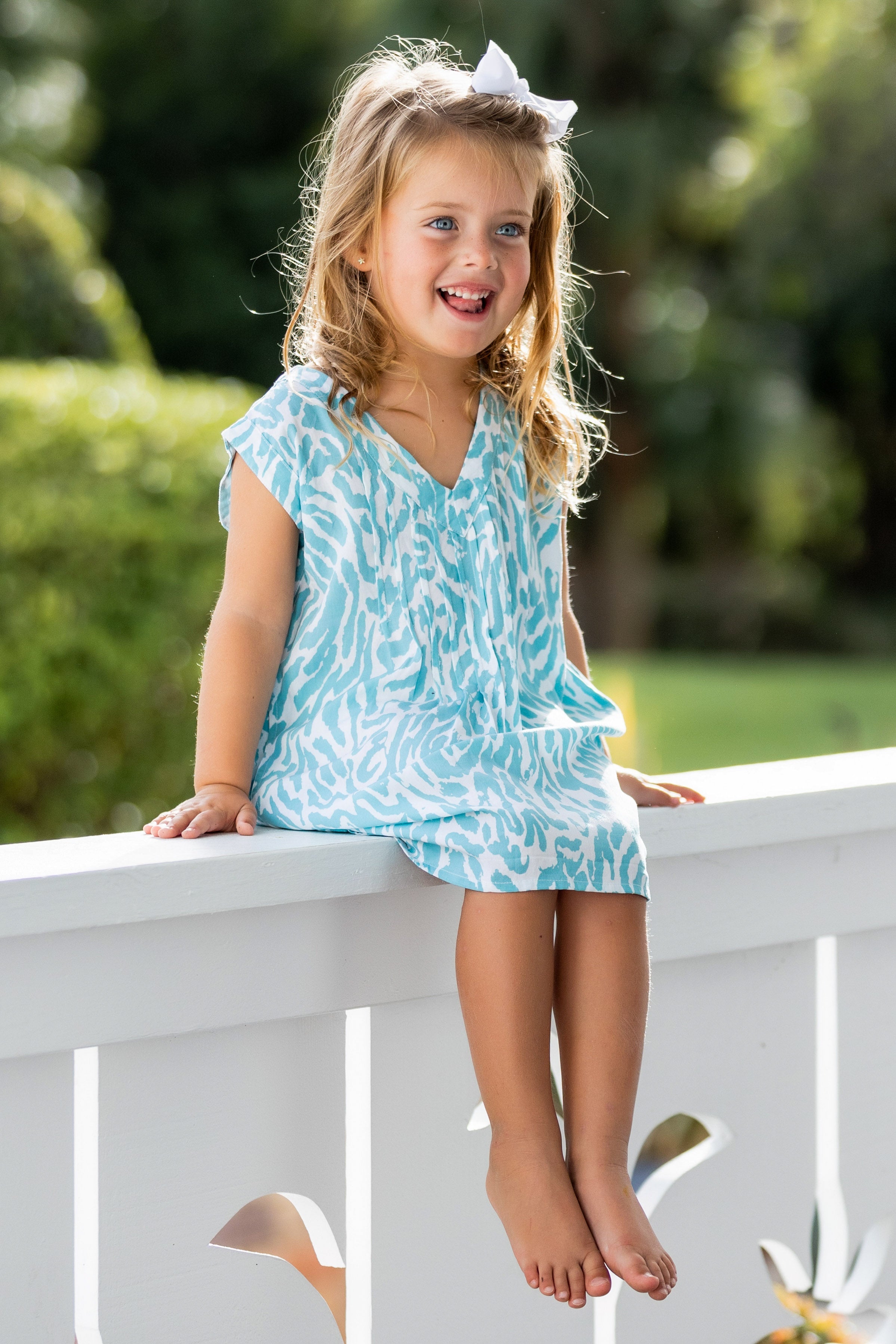 Girl's Kokomo Dress / Turquoise Zebra