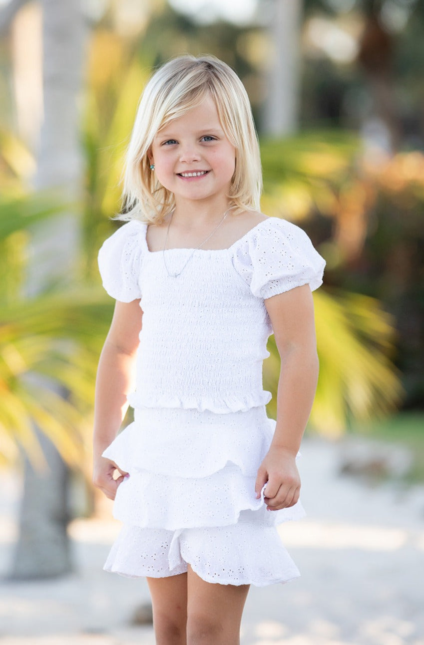 Girl's Kiki Set Top + Skirt / White Eyelet