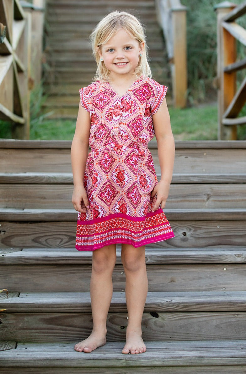 Girl's Anna Dress / Coral Diamond