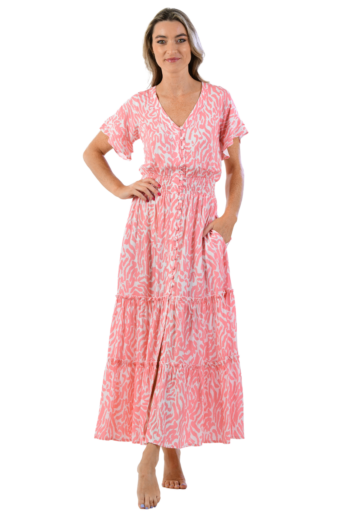 Christina Dress / Coral Zebra