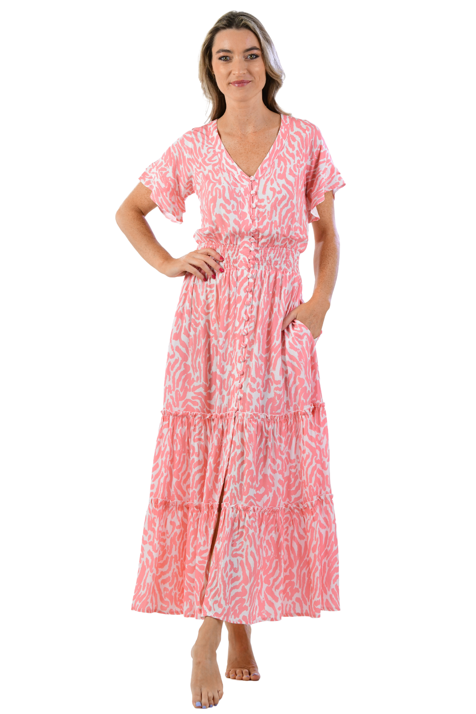 Christina Dress / Coral Zebra