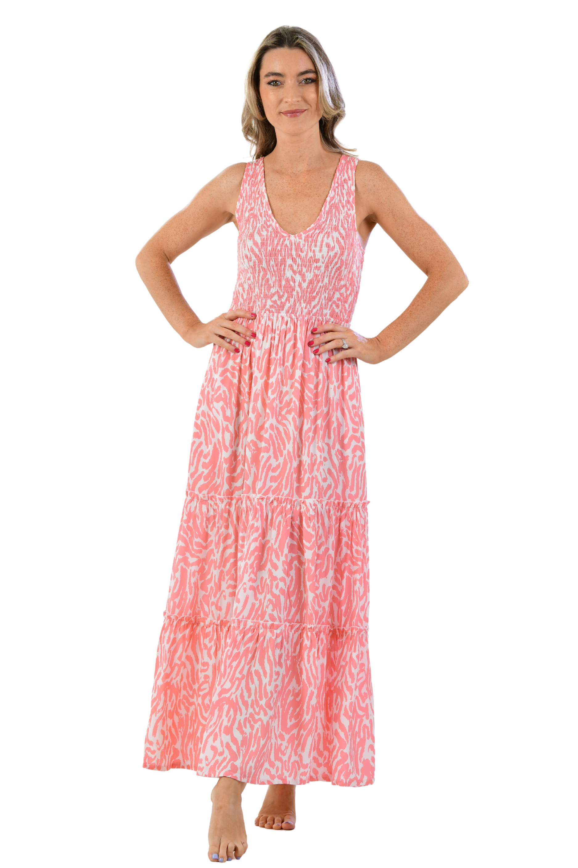 Amanda Dress / Coral Zebra