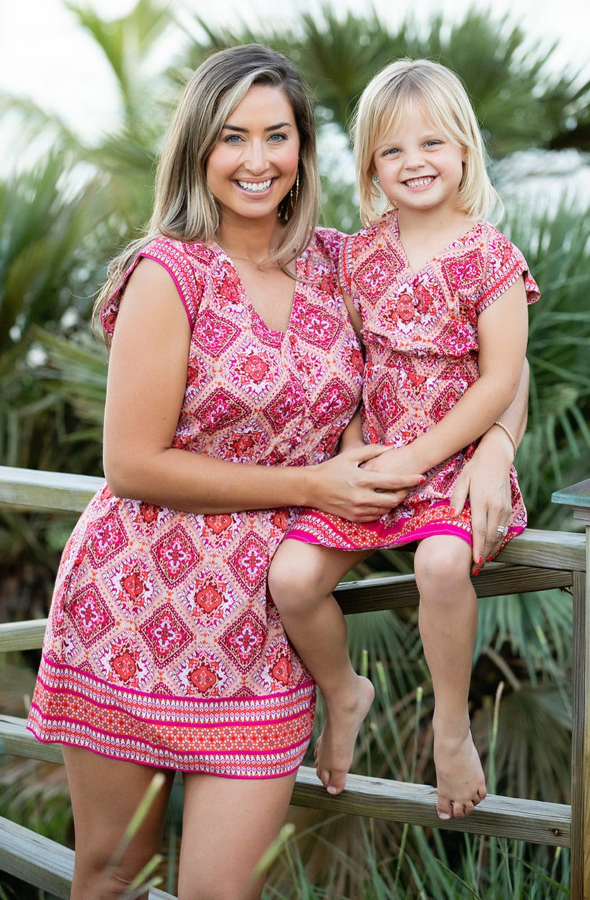 Girl's Anna Dress / Coral Diamond