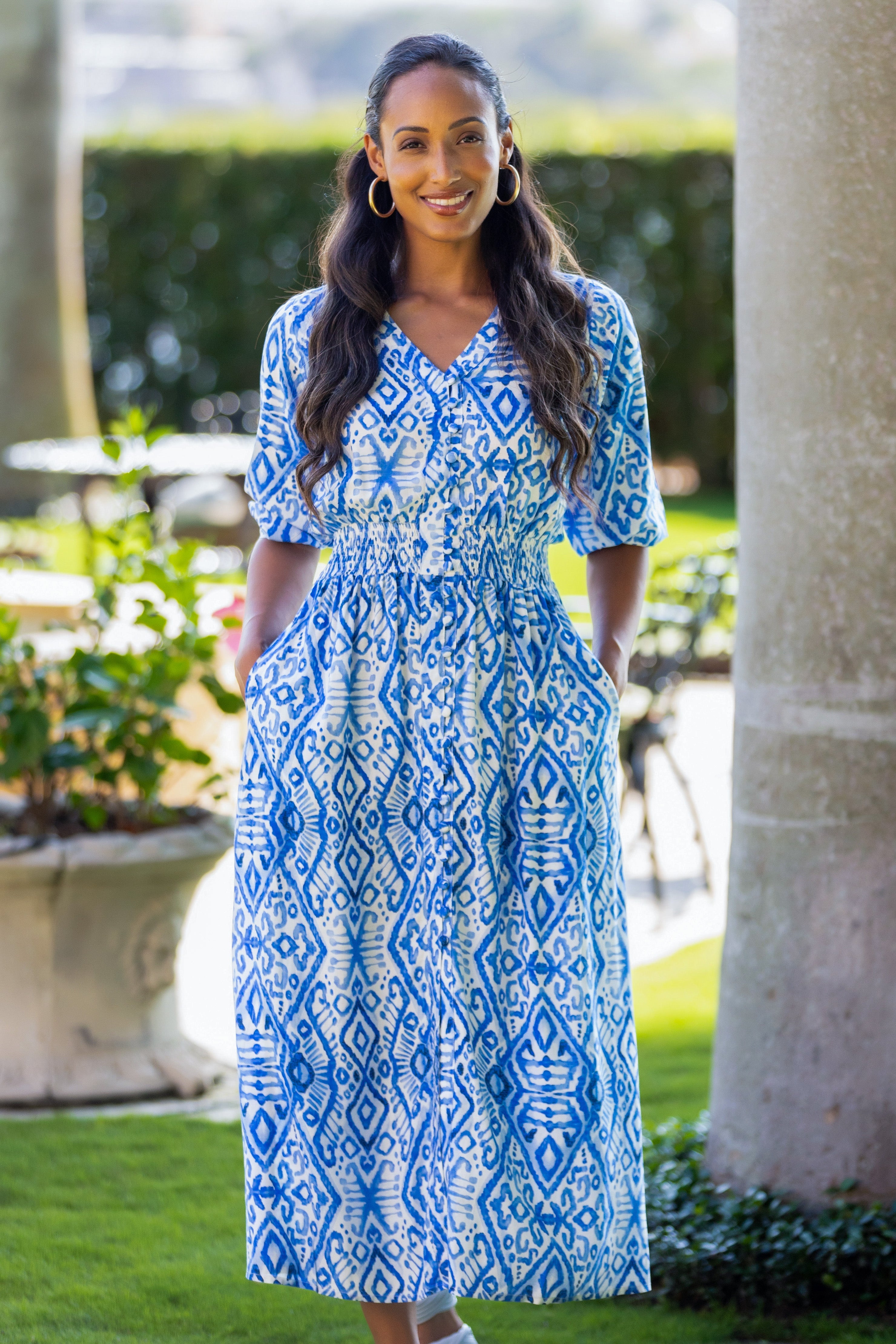 Kelsey Dress / Dark Blue Ikat