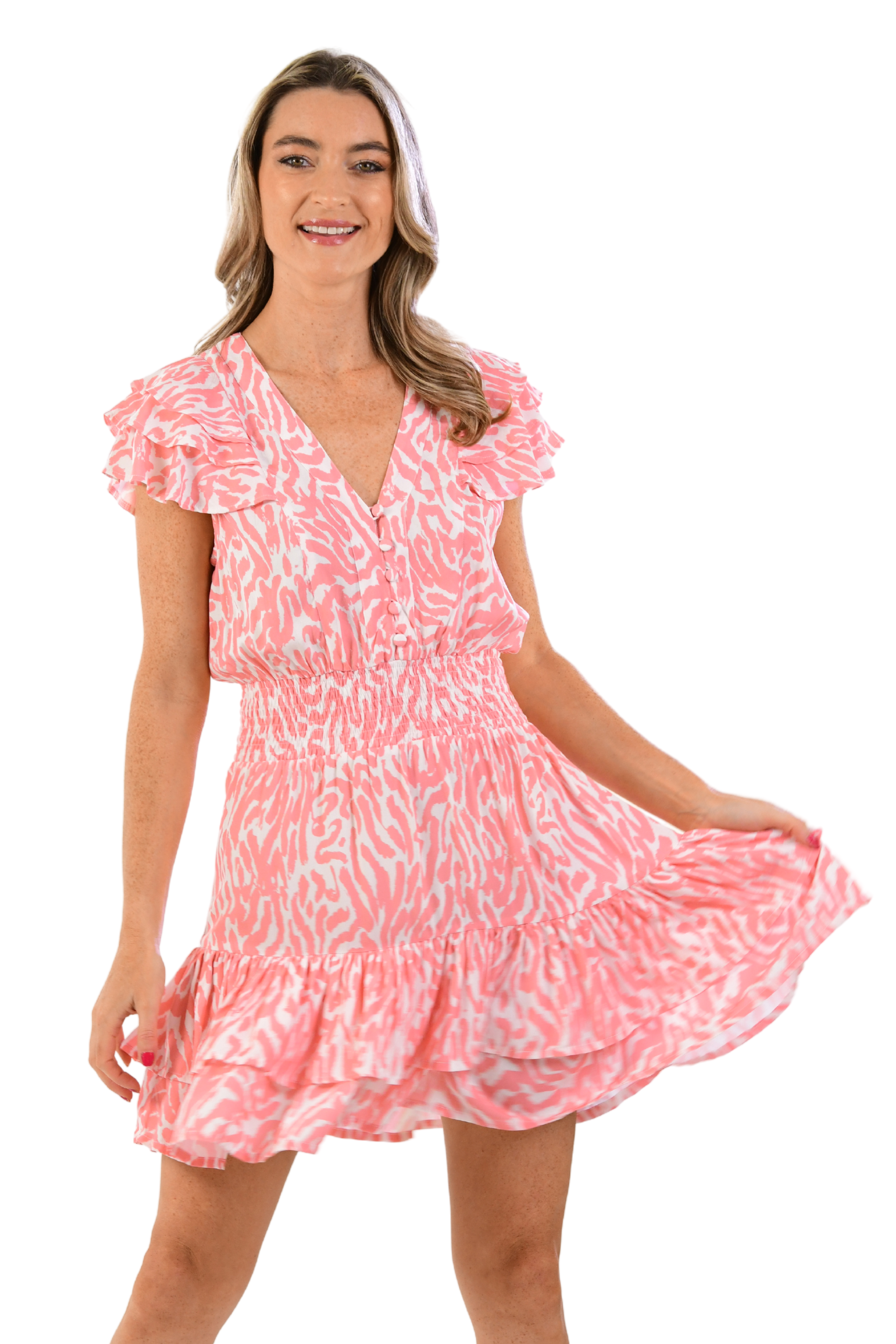 Zoey Dress / Coral Zebra