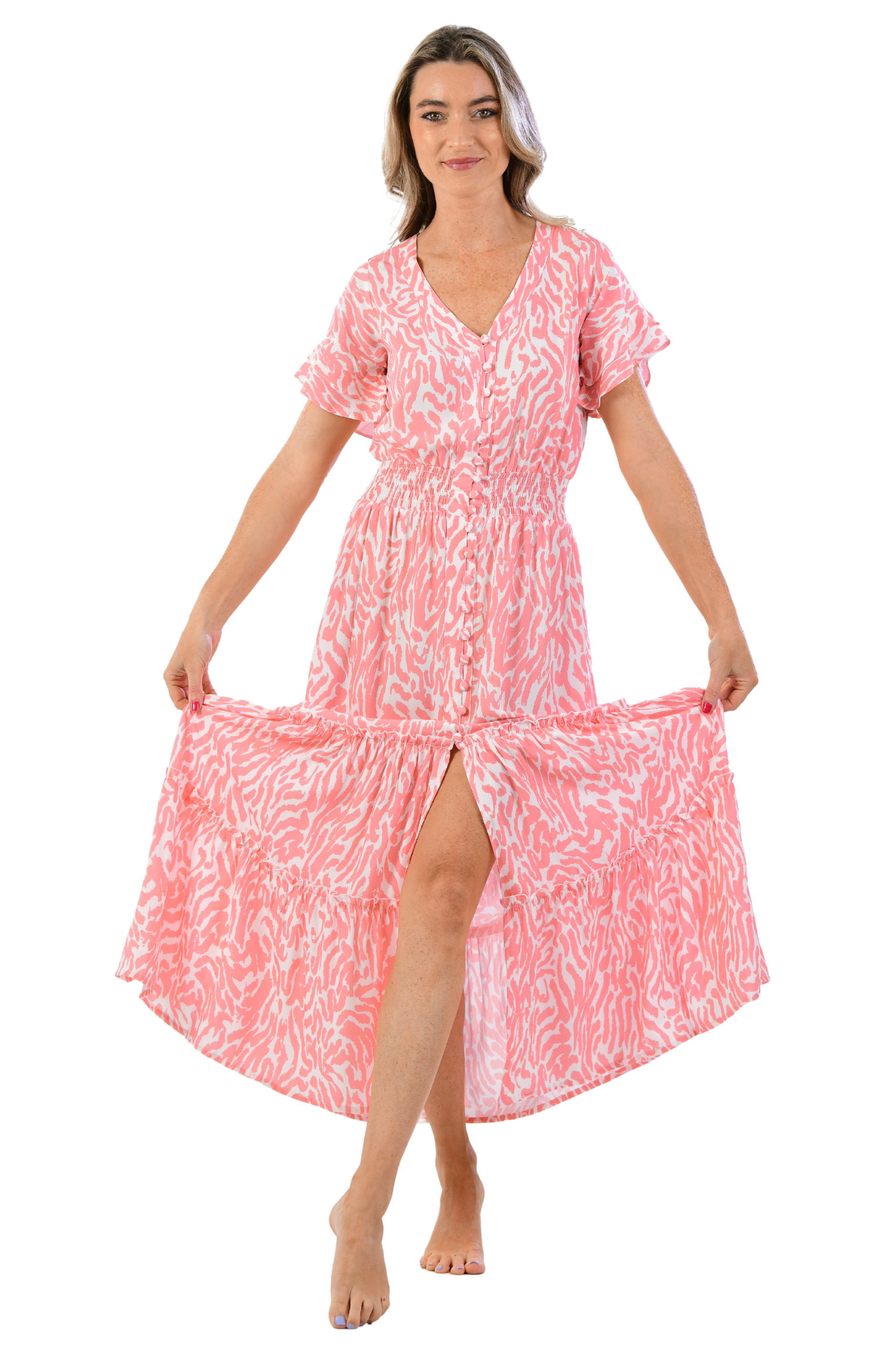 Christina Dress / Coral Zebra