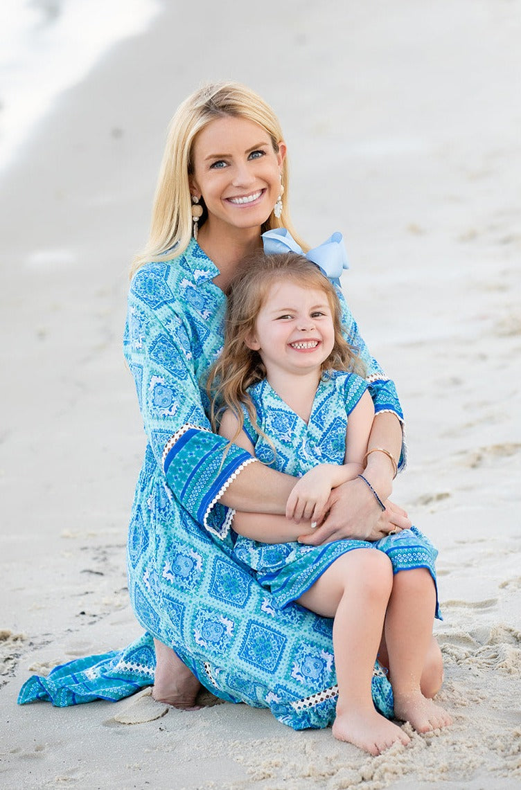 Girl's Anna Dress / Aqua Diamond