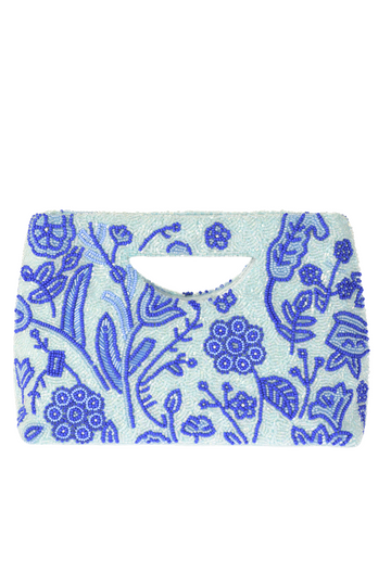 Beaded Cut Out Clutch / Blue Floral