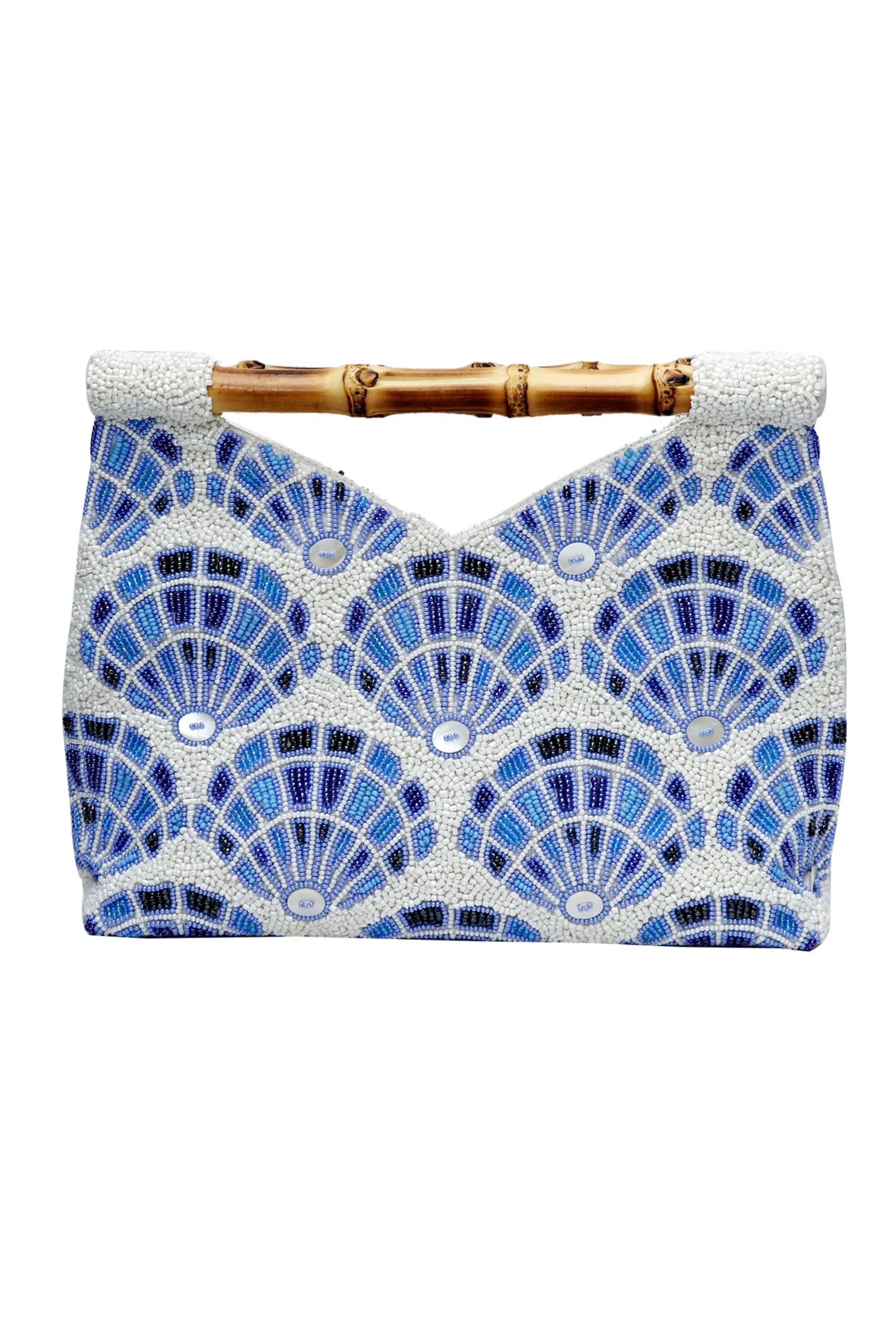 Beaded Bamboo Clutch / Blue Shells