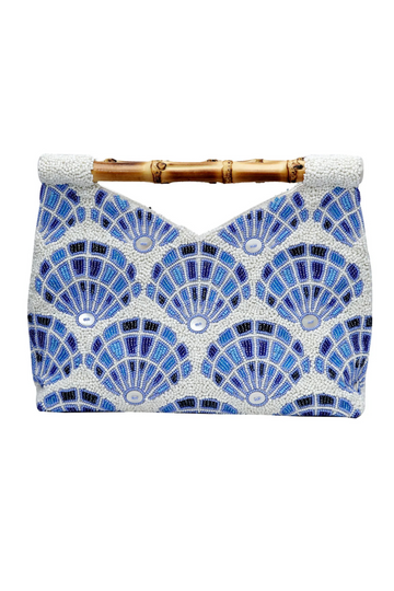Beaded Bamboo Clutch / Blue Shells