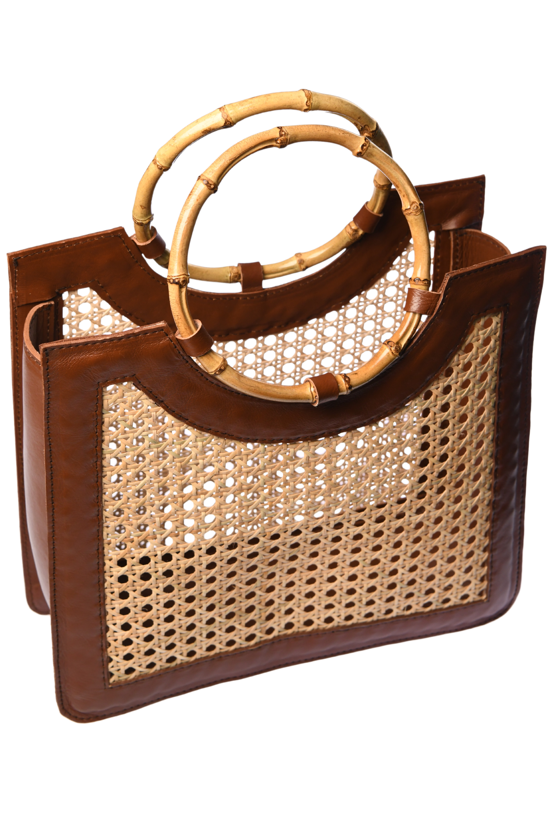 Bamboo Handle Wicker Bag / Walnut