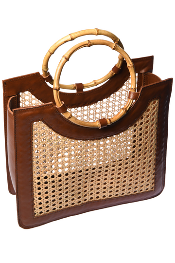 Bamboo Handle Wicker Bag / Walnut