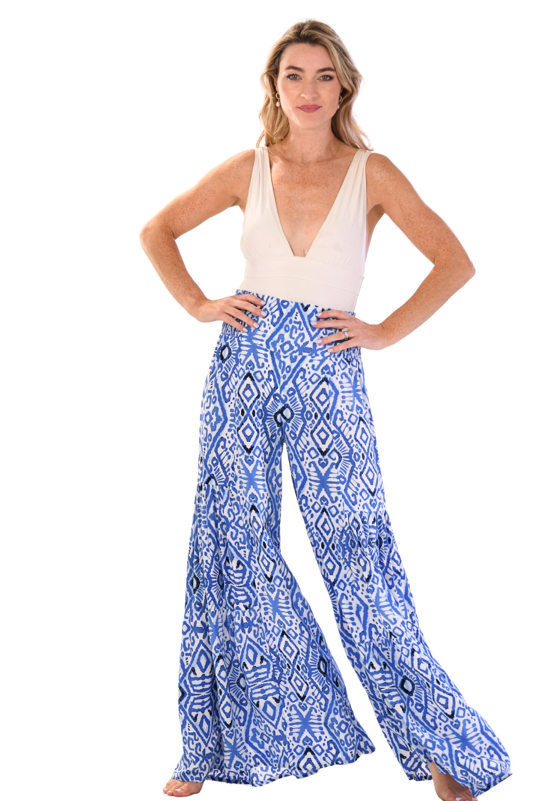 Palm Pants / Dark Blue Ikat
