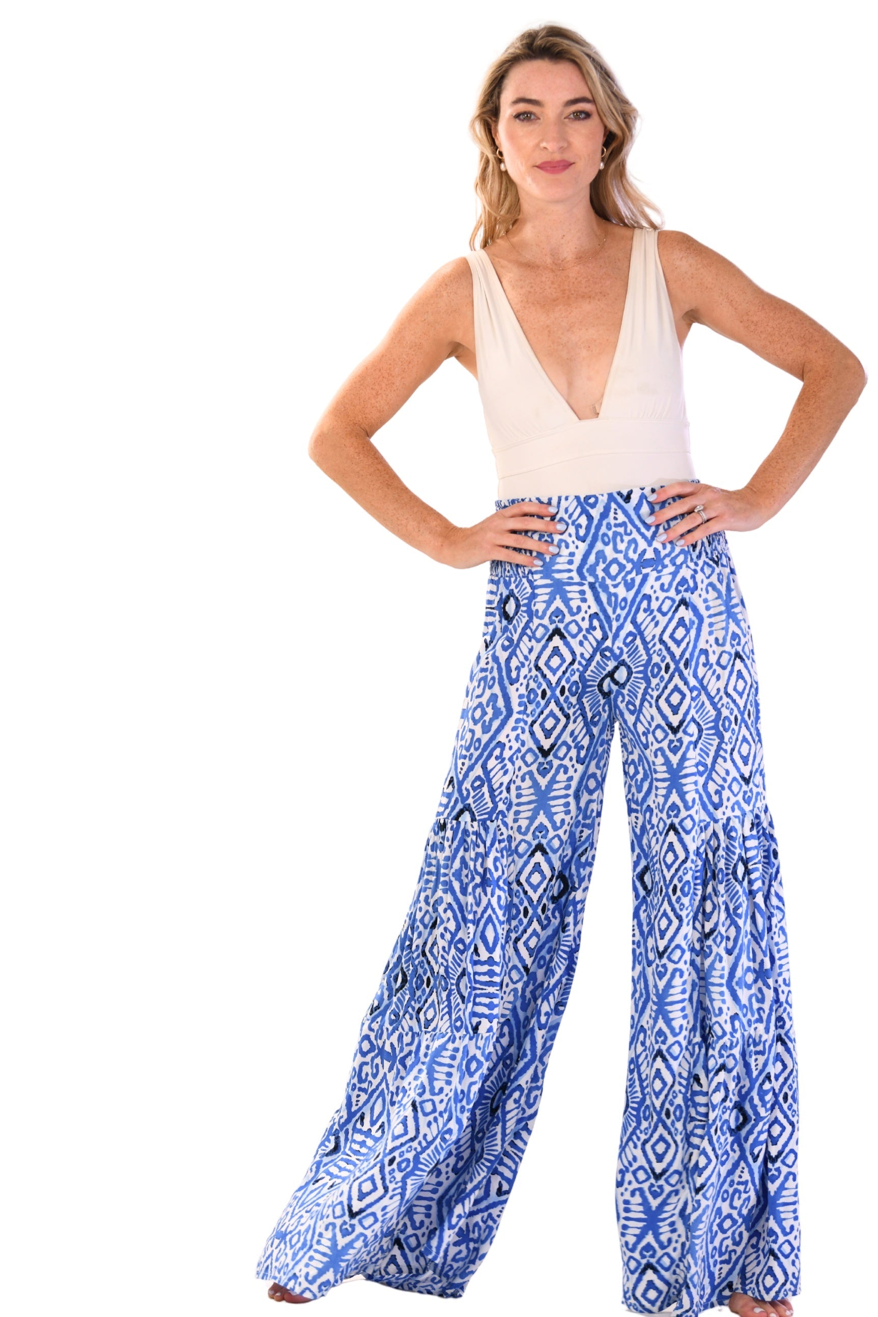 Palm Pants / Dark Blue Ikat