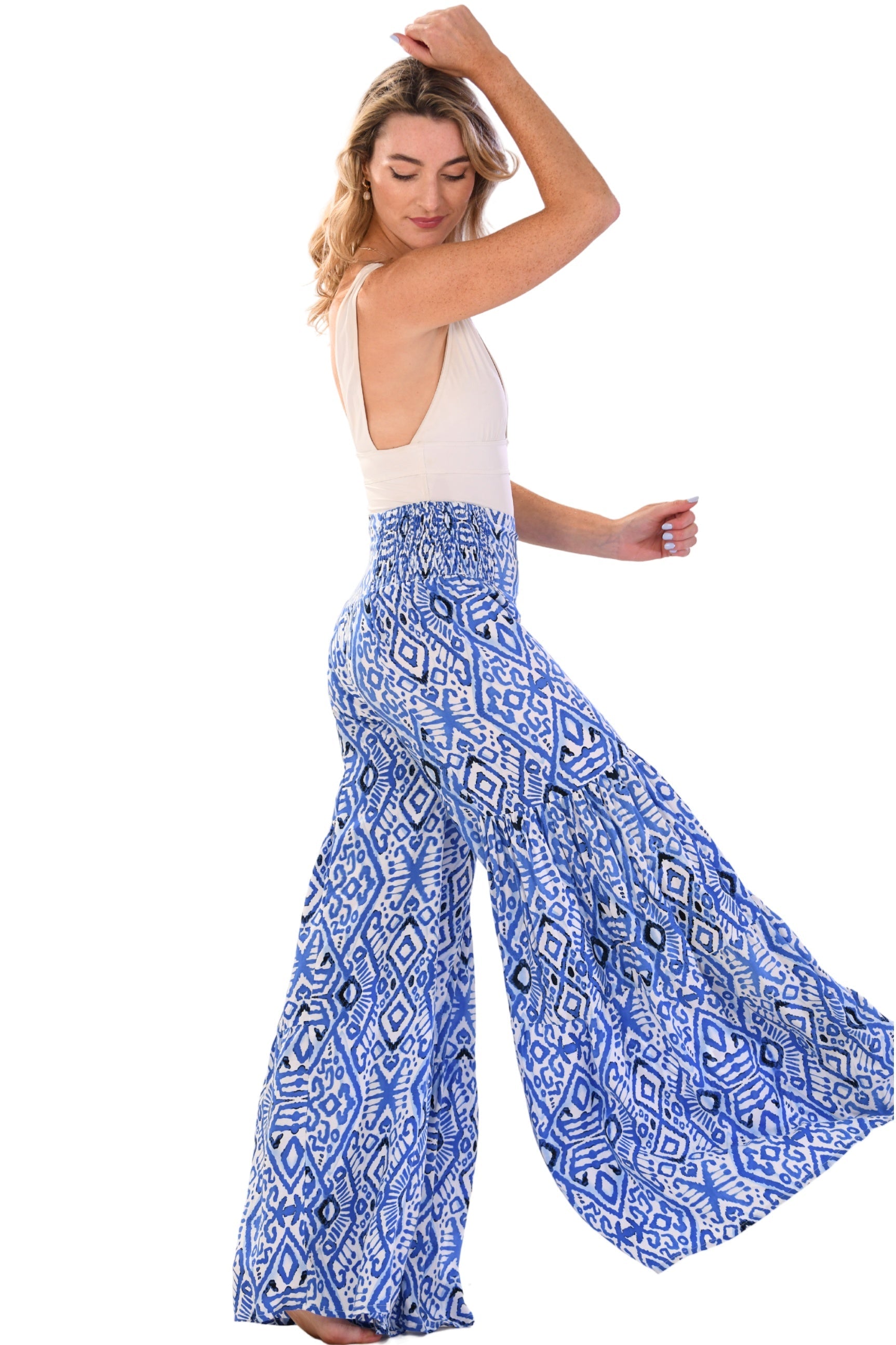 Palm Pants / Dark Blue Ikat