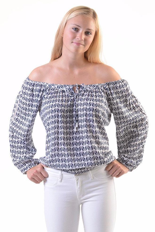 Peasant Top / Navy Geometric
