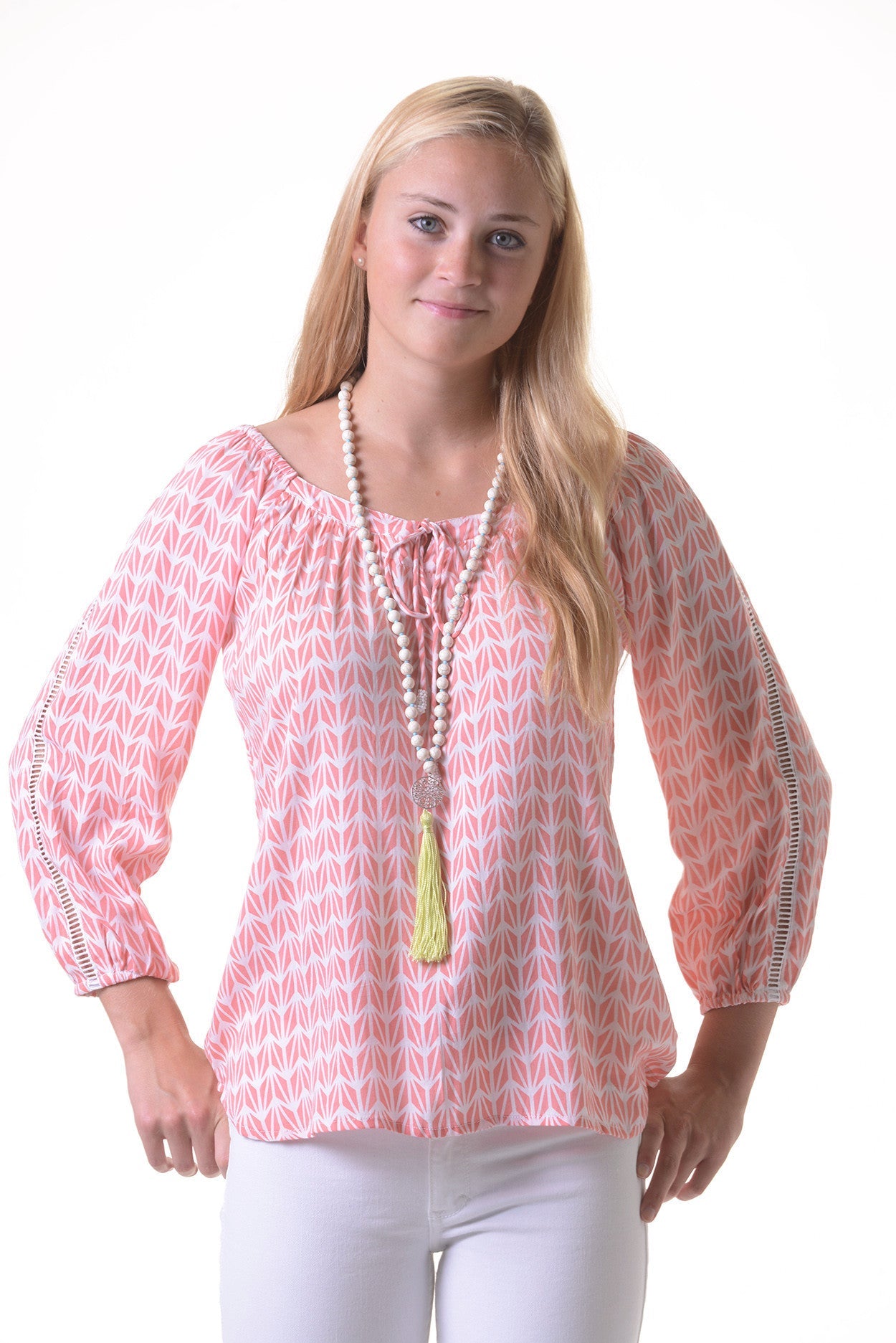Peasant Top / Coral Geometric