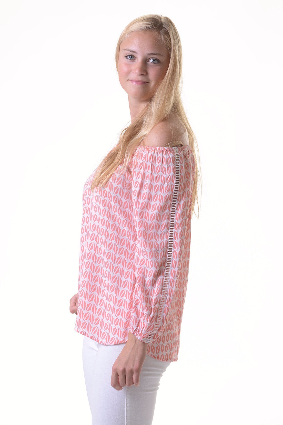 Peasant Top / Coral Geometric