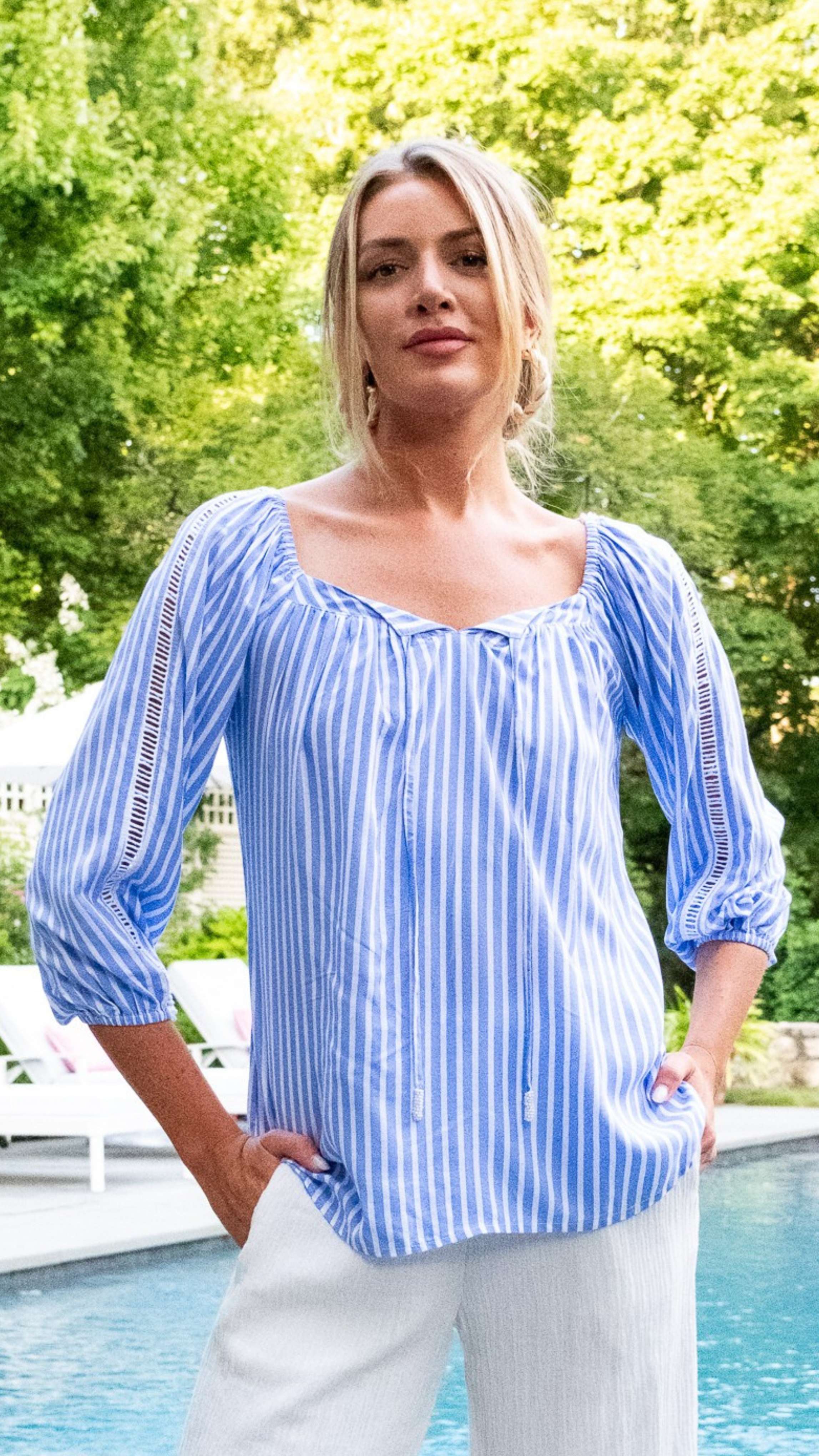 Peasant Top / Blue Stripe