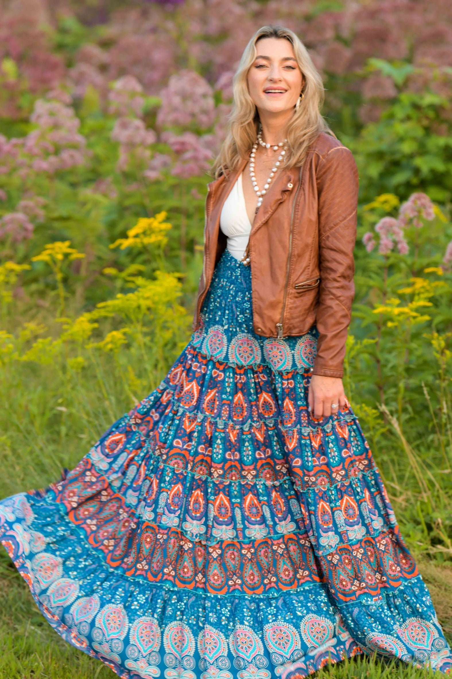 Sundance Maxi Skirt / Orange Teal