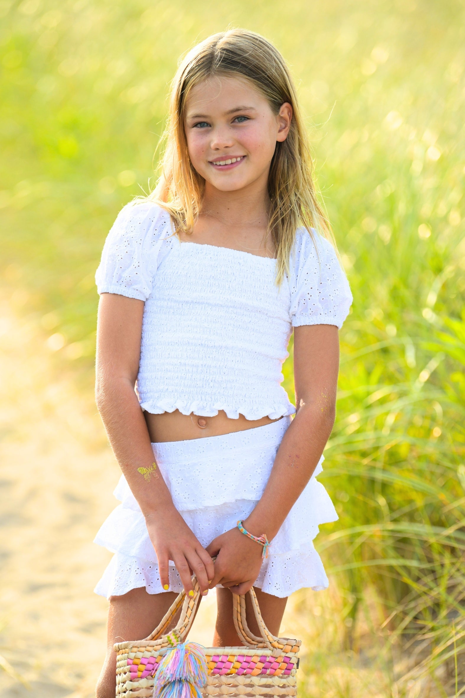 Girl's Kiki Set Top + Skirt / White Eyelet