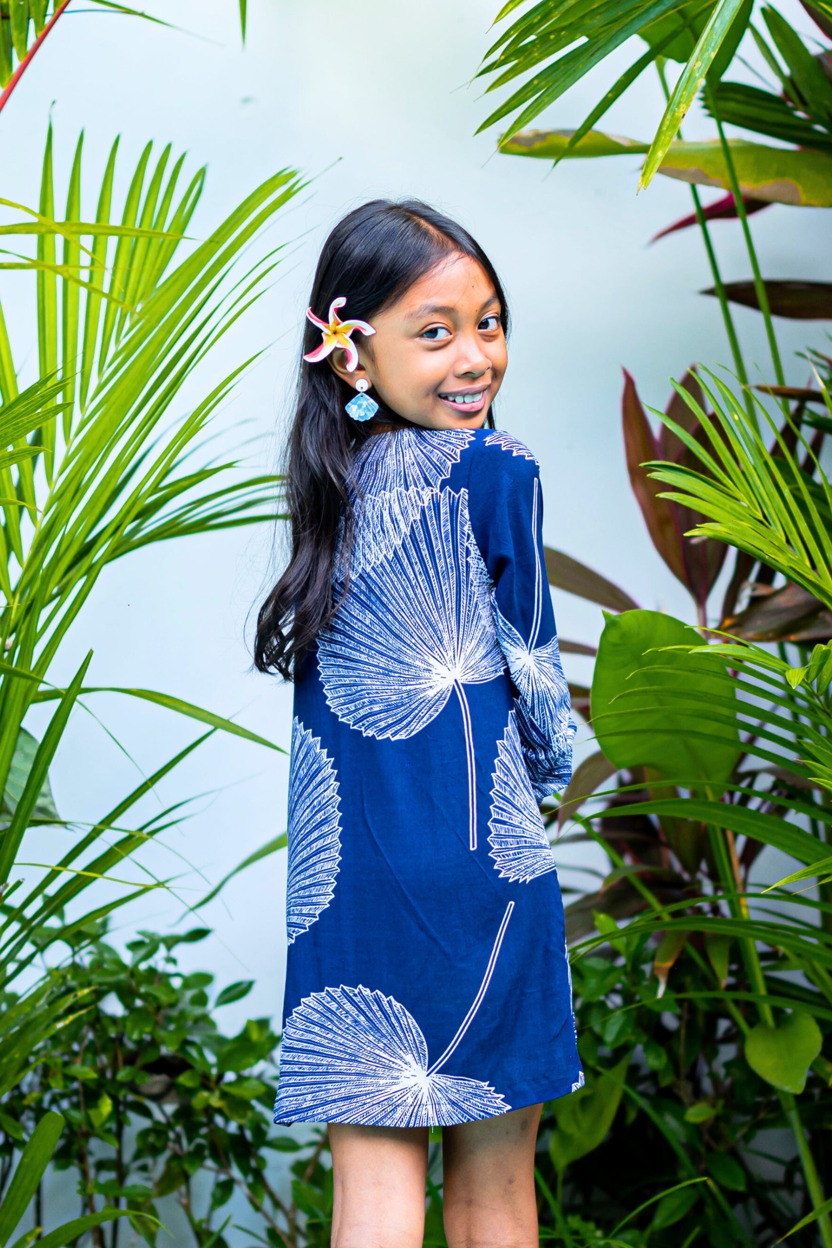 Girl's Seychelles Kaftan / Navy Palm