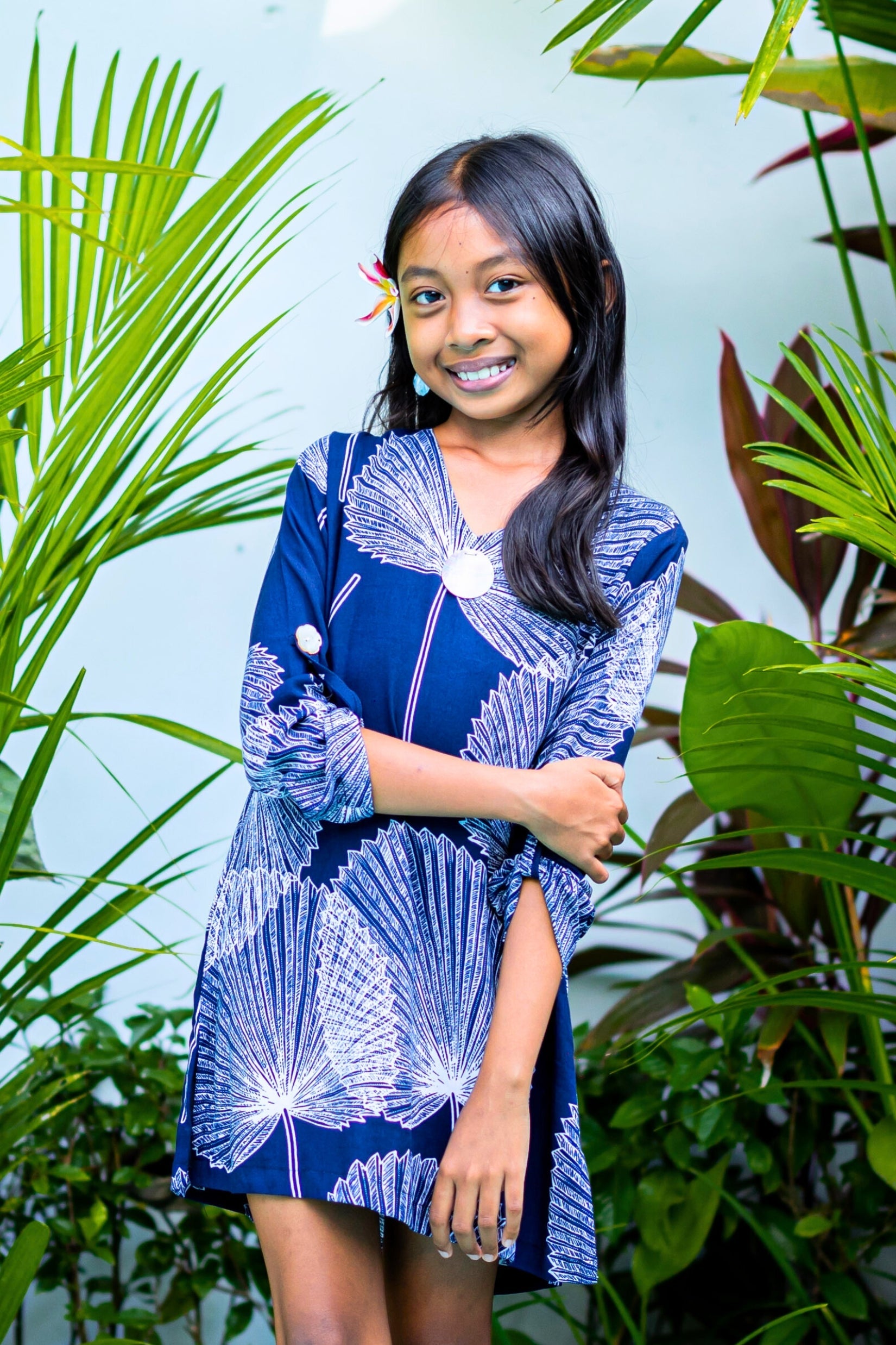 Girl's Seychelles Kaftan / Navy Palm