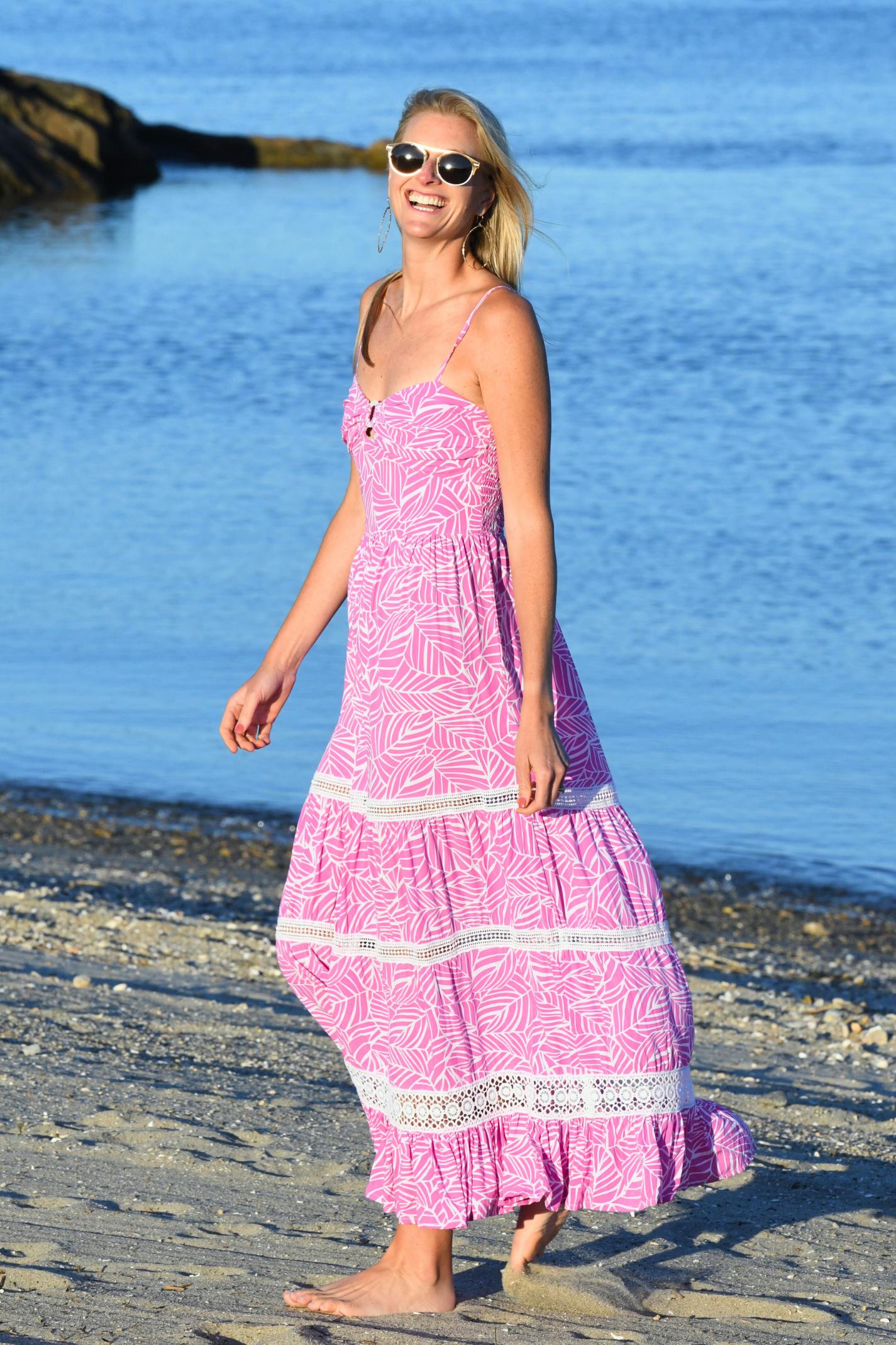 La Jolla Dress / Magenta Leaf