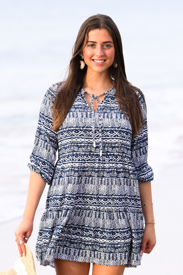Peyton Dress / Indigo Aztec