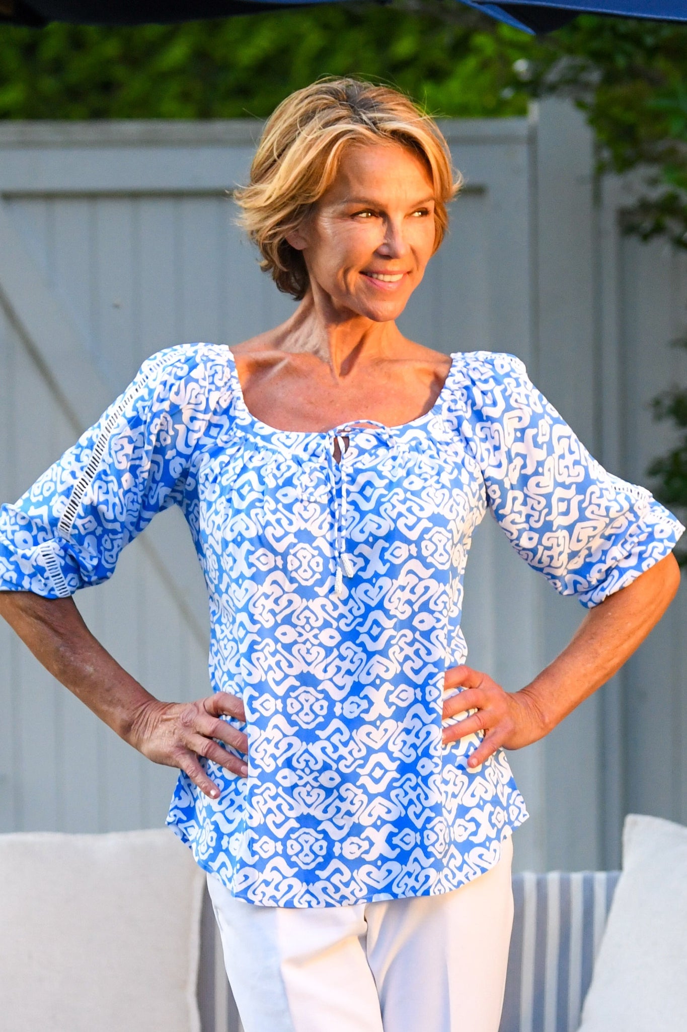 Peasant Top / Cornflower Blue Geo