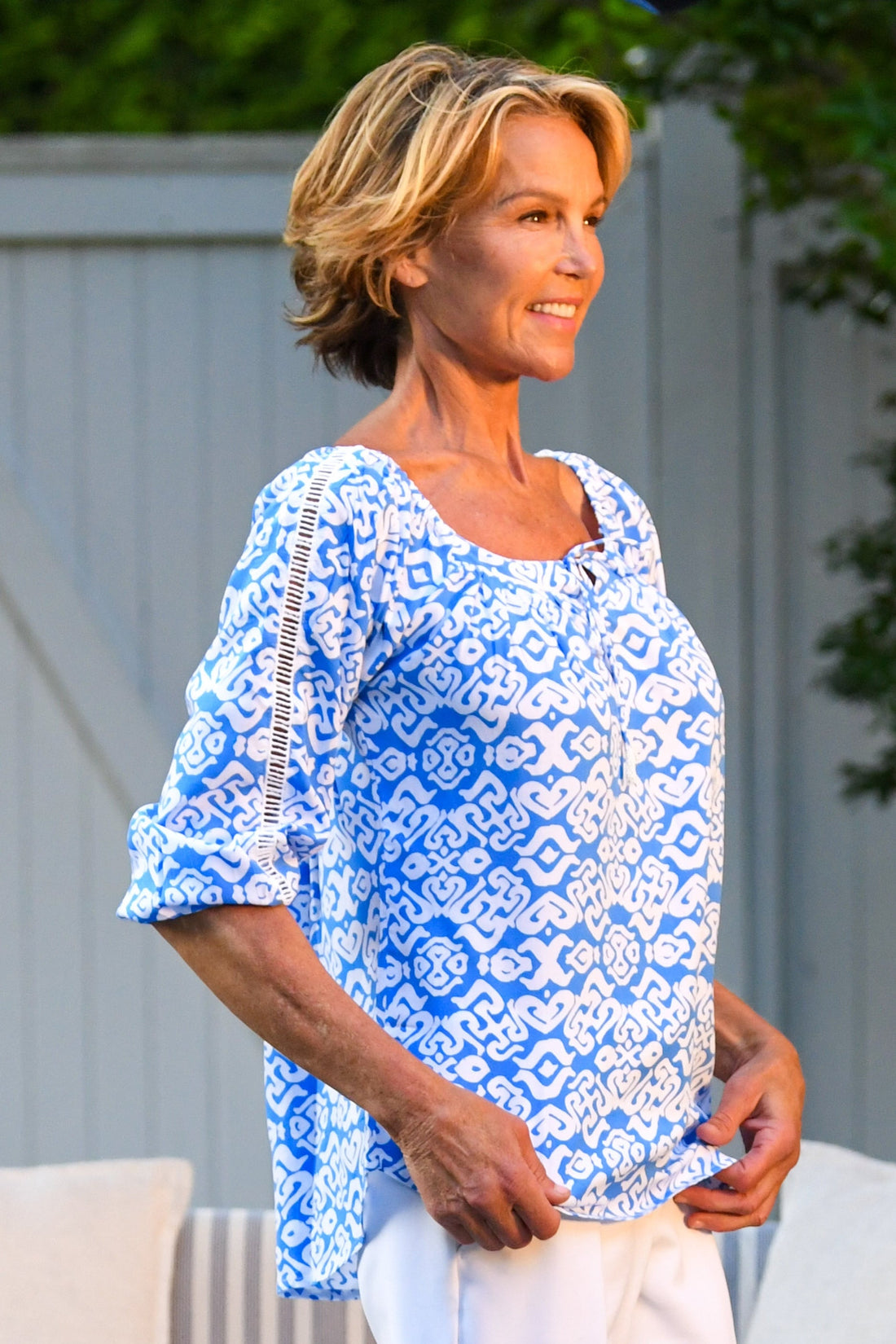 Peasant Top / Cornflower Blue Geo