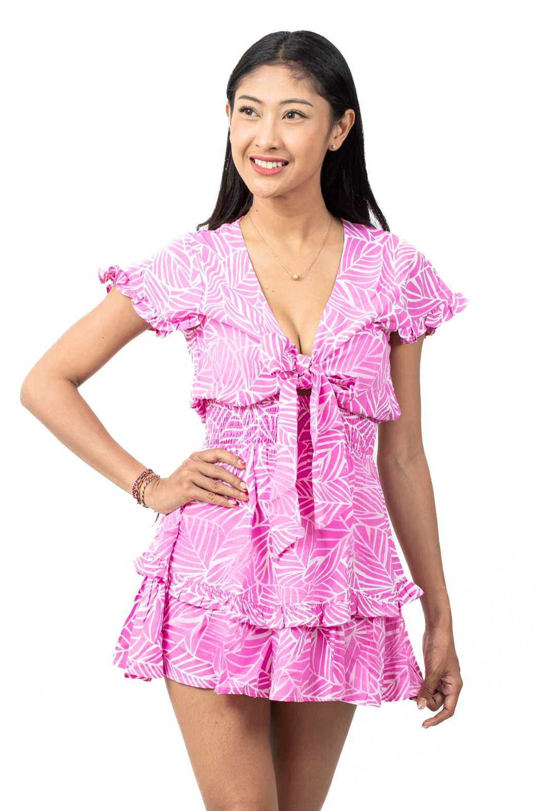 Sarah Dress / Magenta Leaf