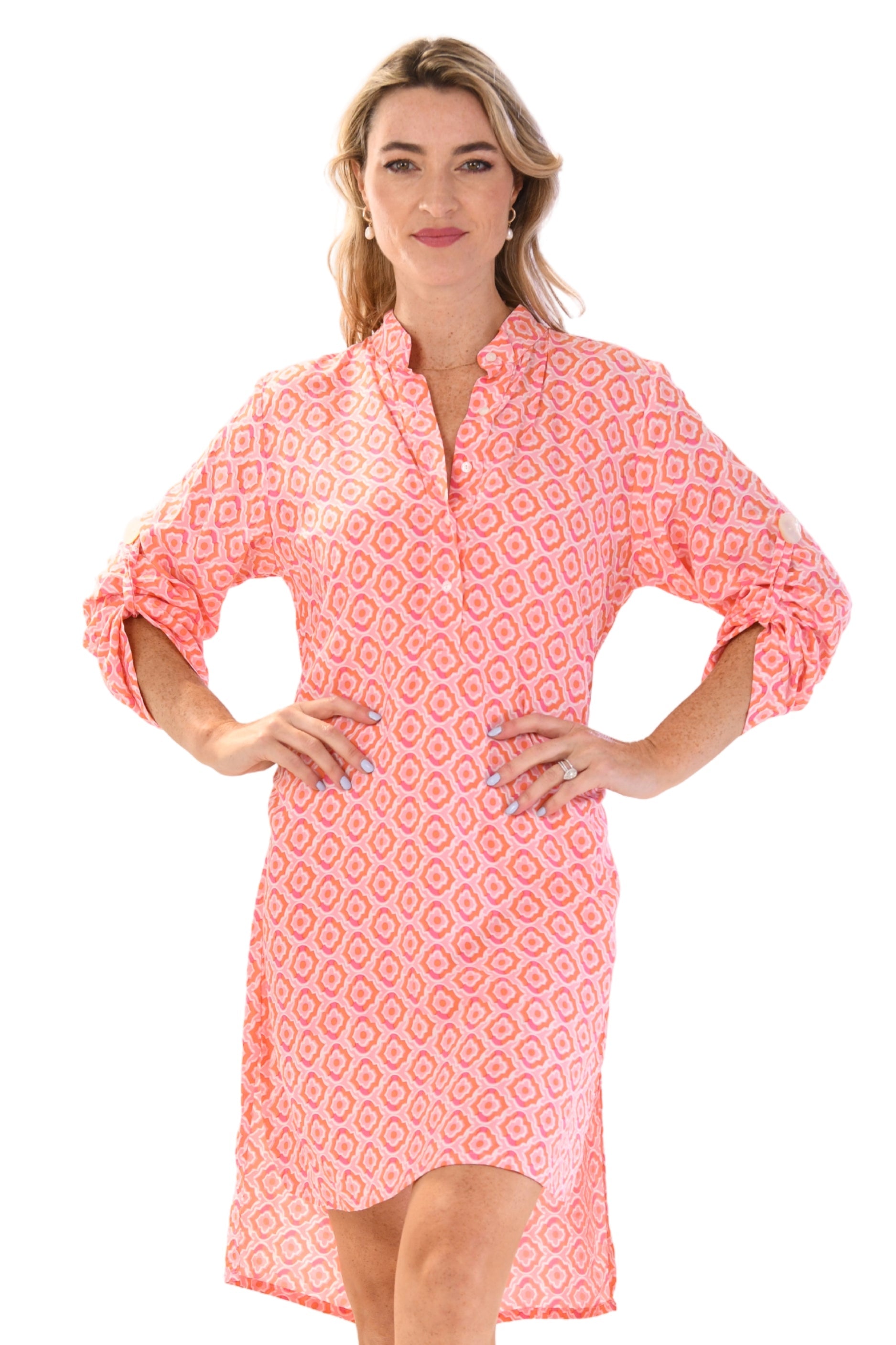 Day Tripper Dress / Orange & Pink Tiles