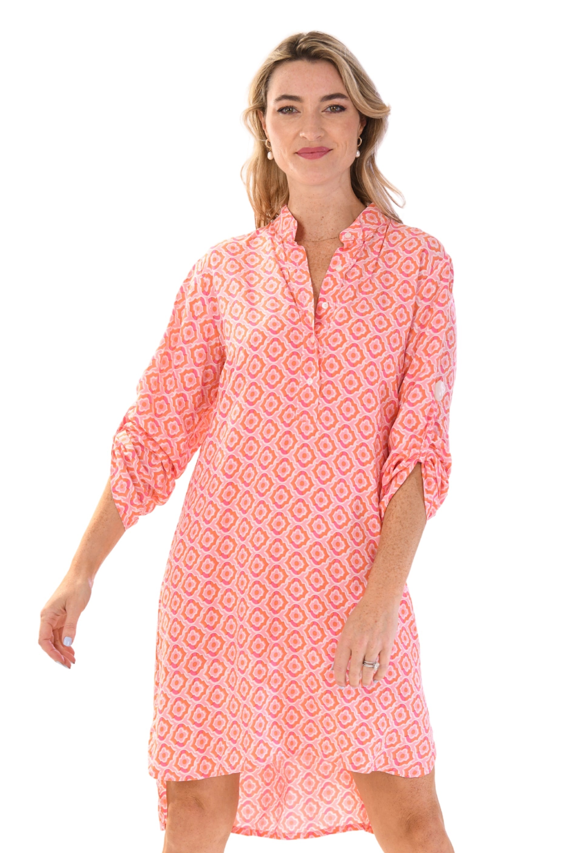 Day Tripper Dress / Orange & Pink Tiles