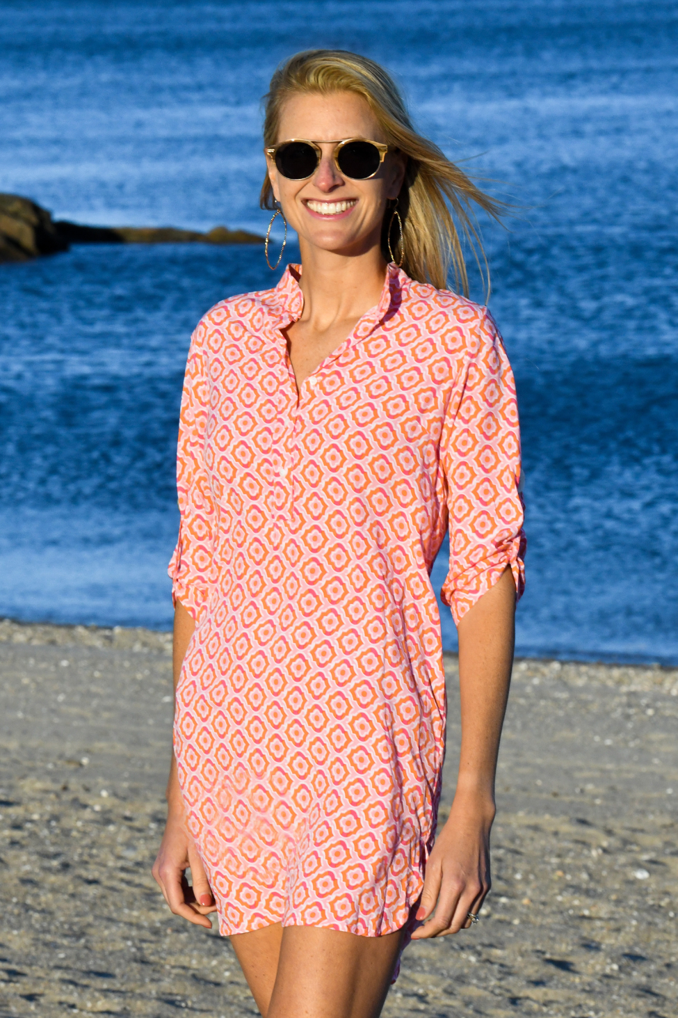 Day Tripper Dress / Orange & Pink Tiles