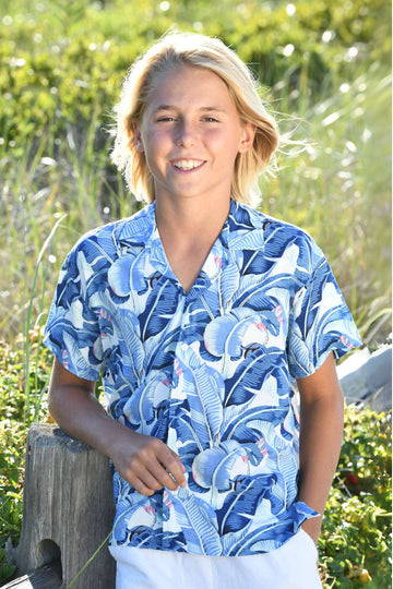 Boy's Panama Shirt / Cobalt Tropical