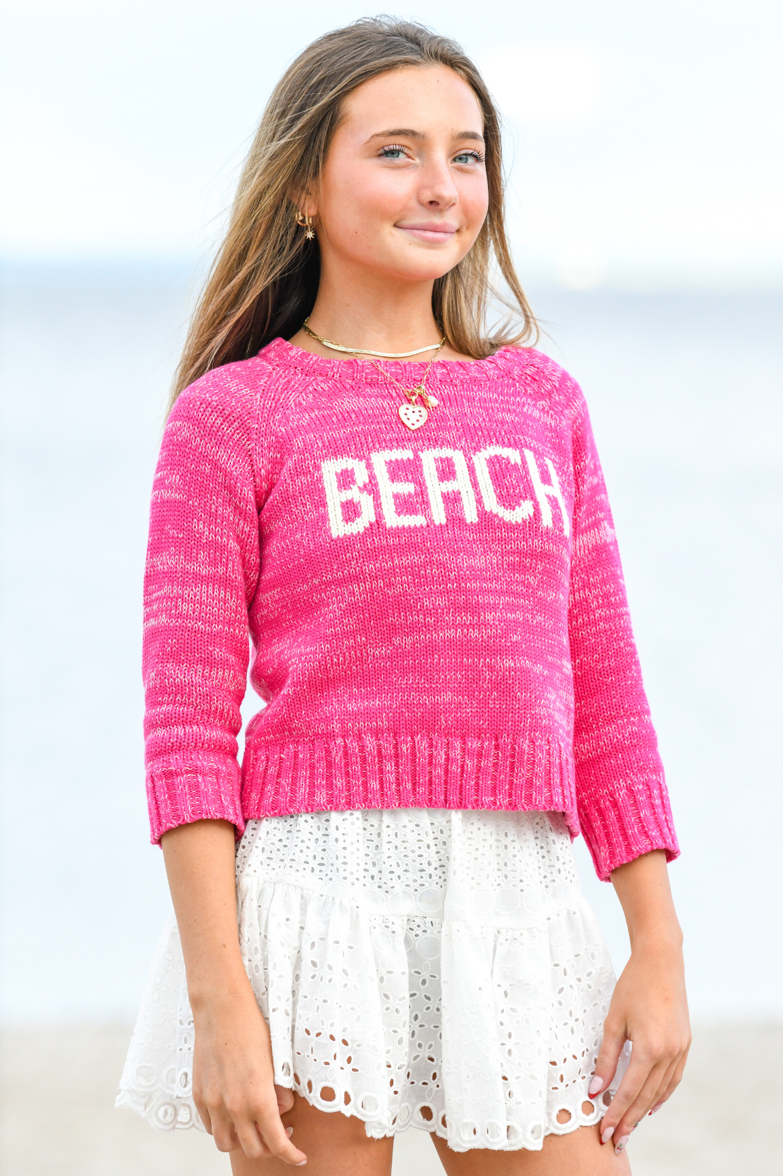 Girl's Beach Sweater / Pink White